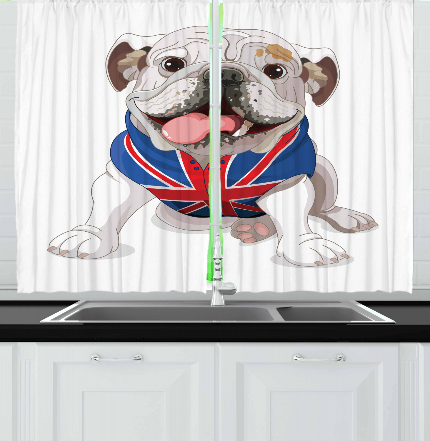 English Bulldog Kitchen Curtains 2 Panel Set Window Drapes 55" X 39
