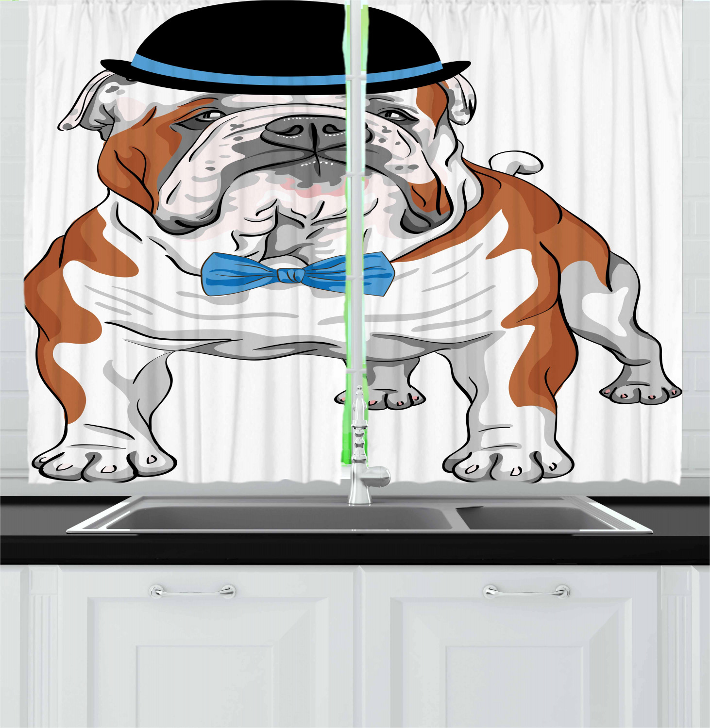 English Bulldog Kitchen Curtains 2 Panel Set Window Drapes 55" X 39