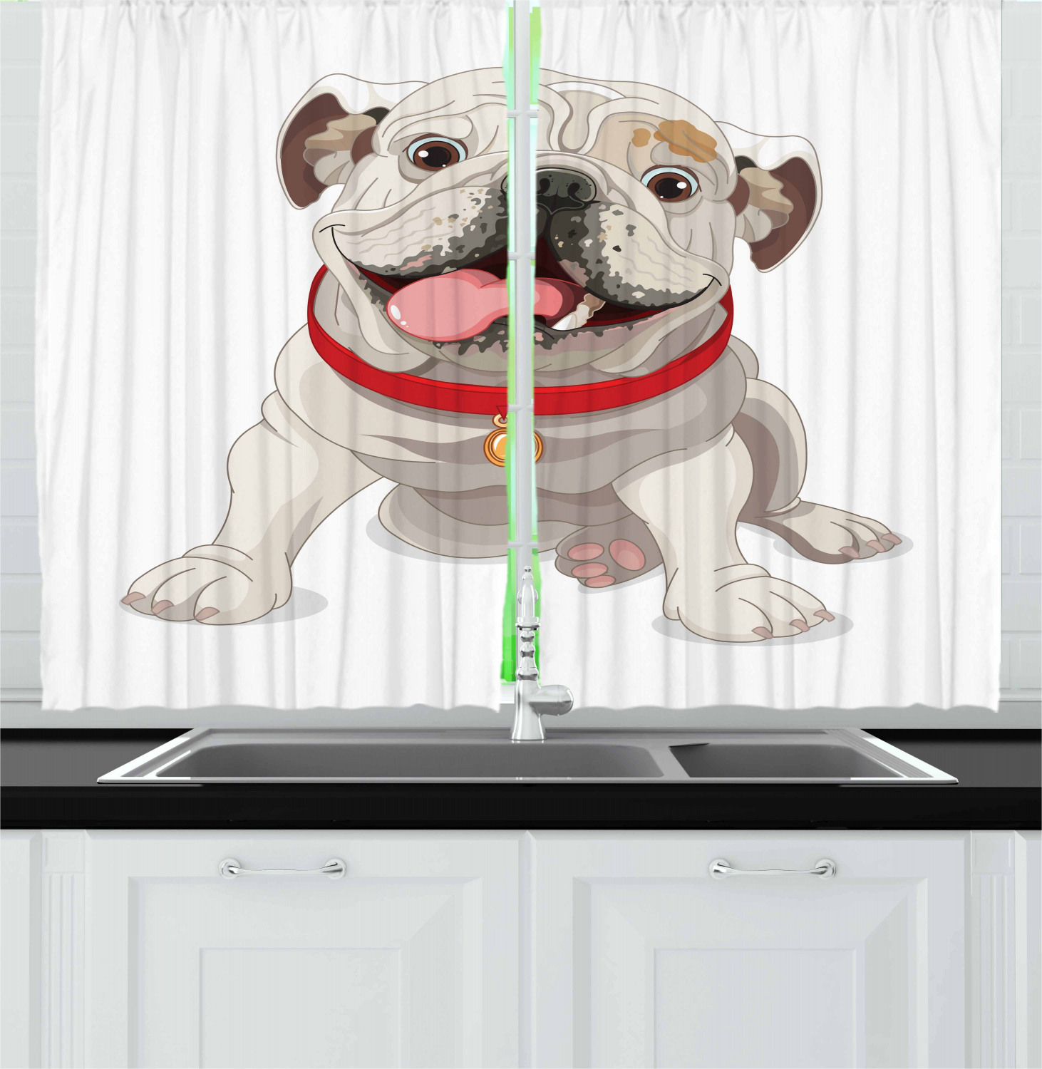 English Bulldog Kitchen Curtains 2 Panel Set Window Drapes 55" X 39