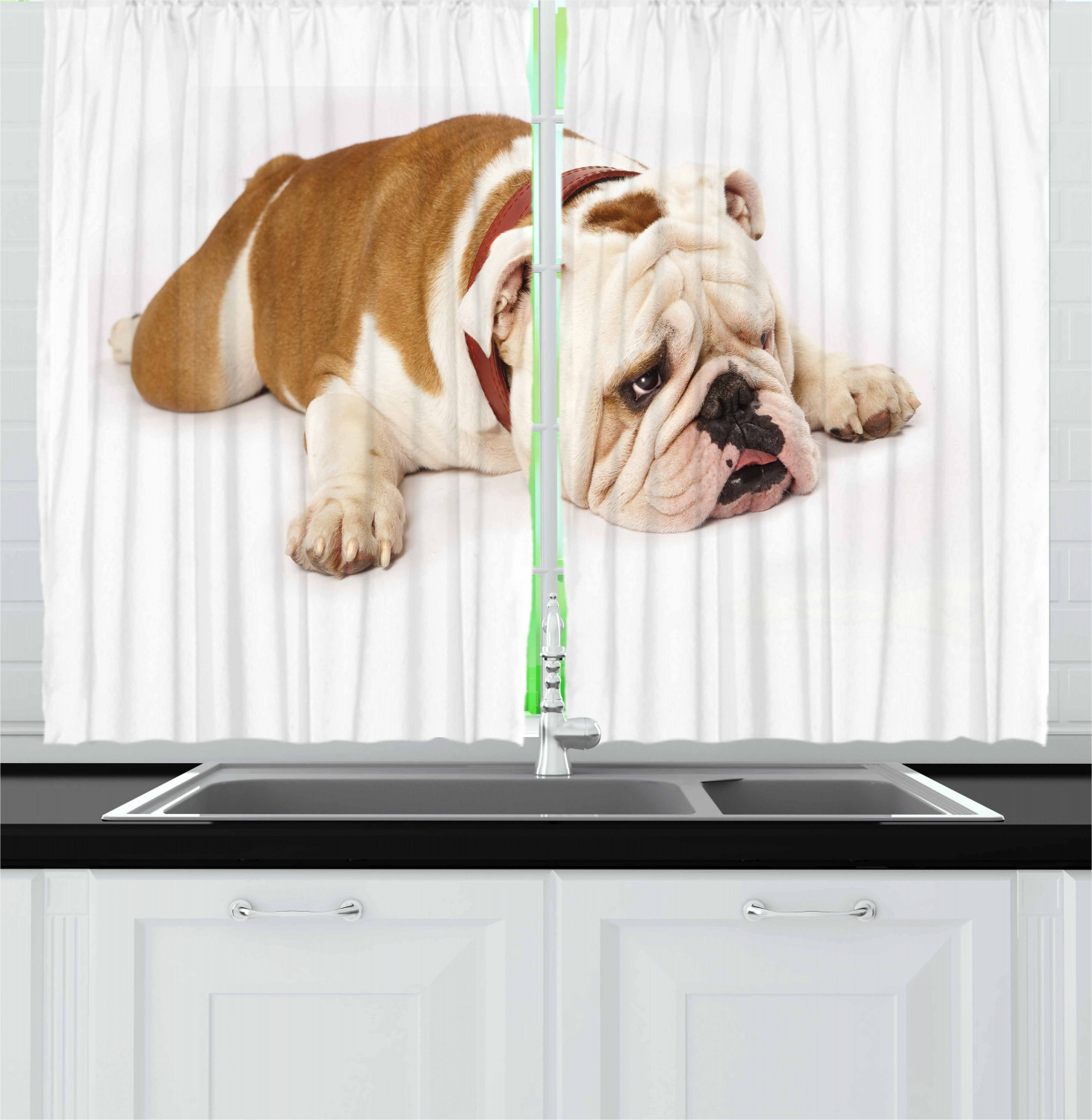 English Bulldog Kitchen Curtains 2 Panel Set Window Drapes 55