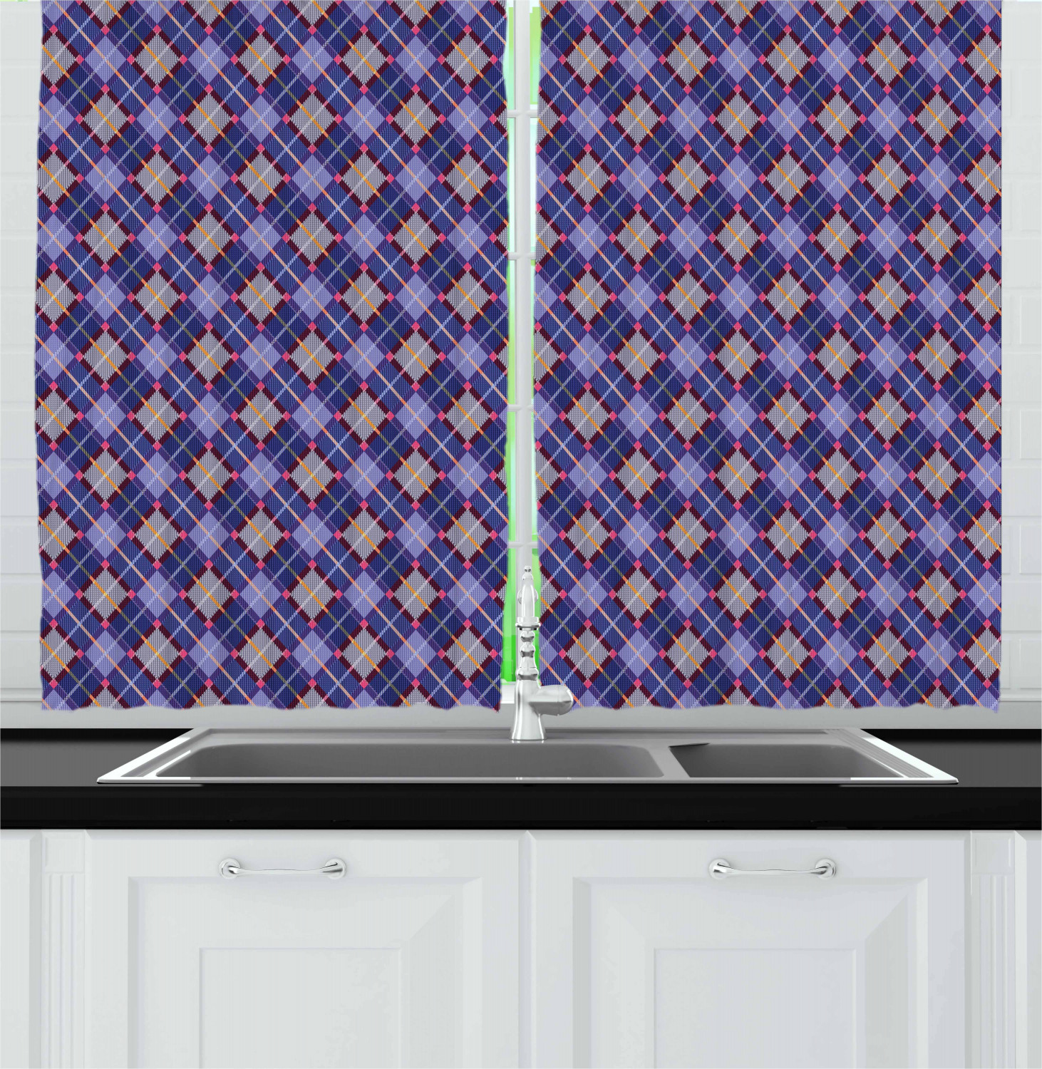 Colorful Geometric Kitchen Curtains 2 Panel Set Window Drapes 55" X 39