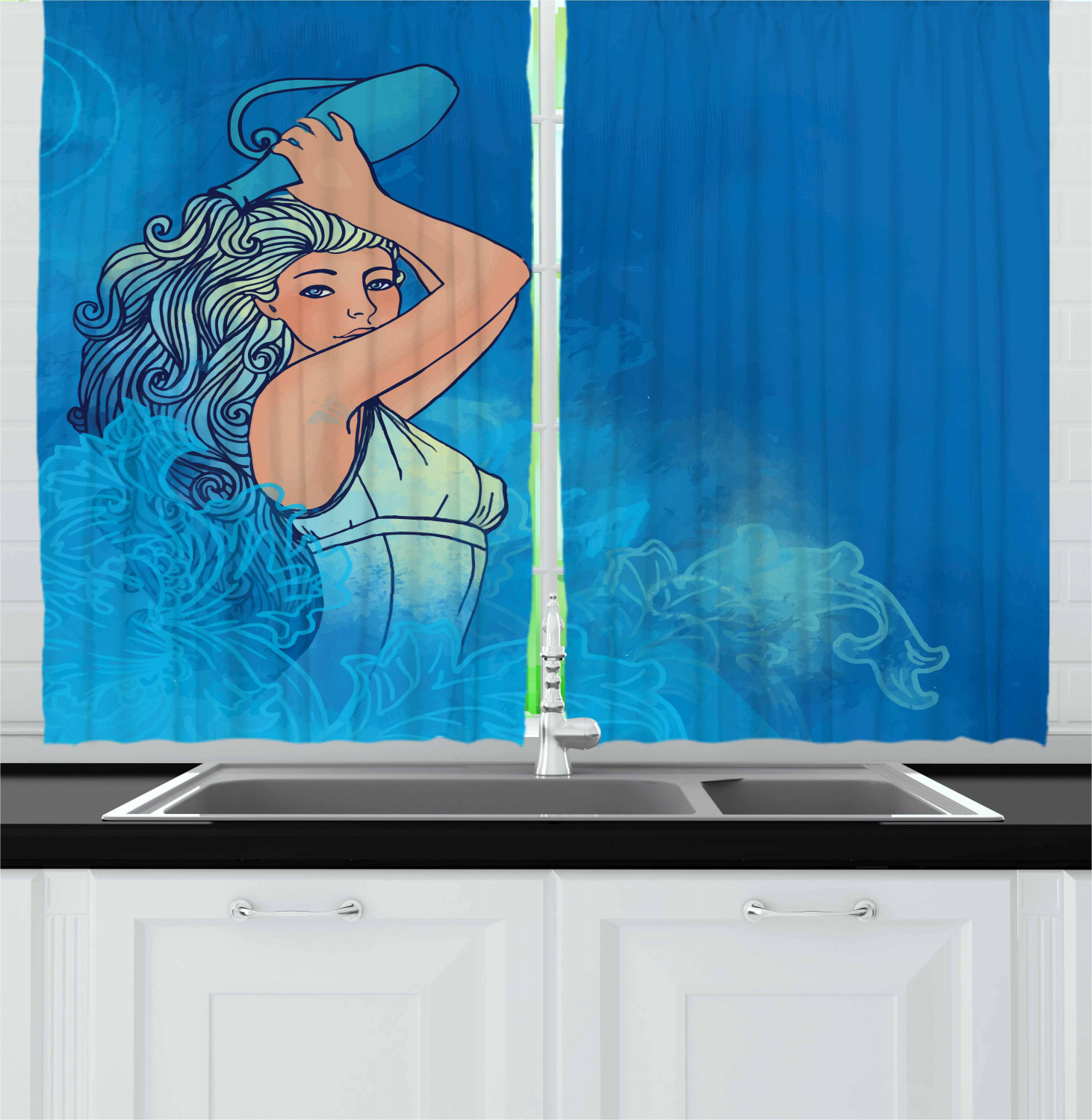 Zodiac Kitchen Curtains 2 Panel Set Decor Window Drapes 55" X 39" Ambesonne - Picture 24 of 31