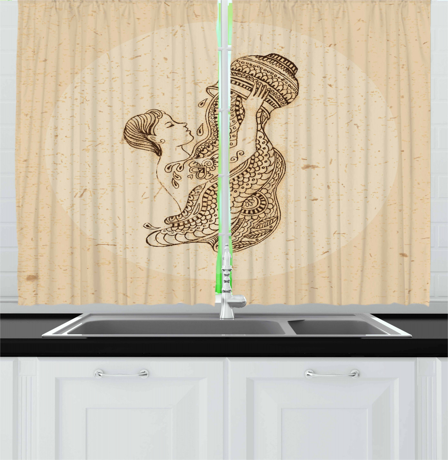 Zodiac Kitchen Curtains 2 Panel Set Decor Window Drapes 55" X 39" Ambesonne - Picture 30 of 31