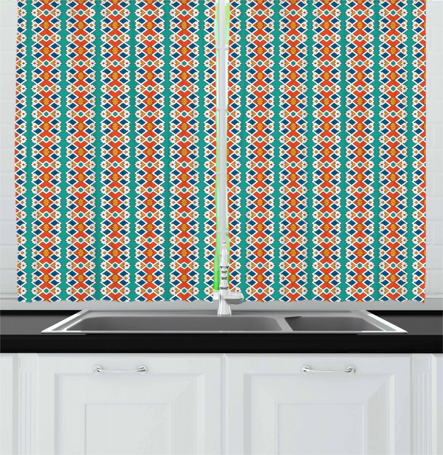 Tribal Ethnic Kitchen Curtains 2 Panel Set Window Drapes 55