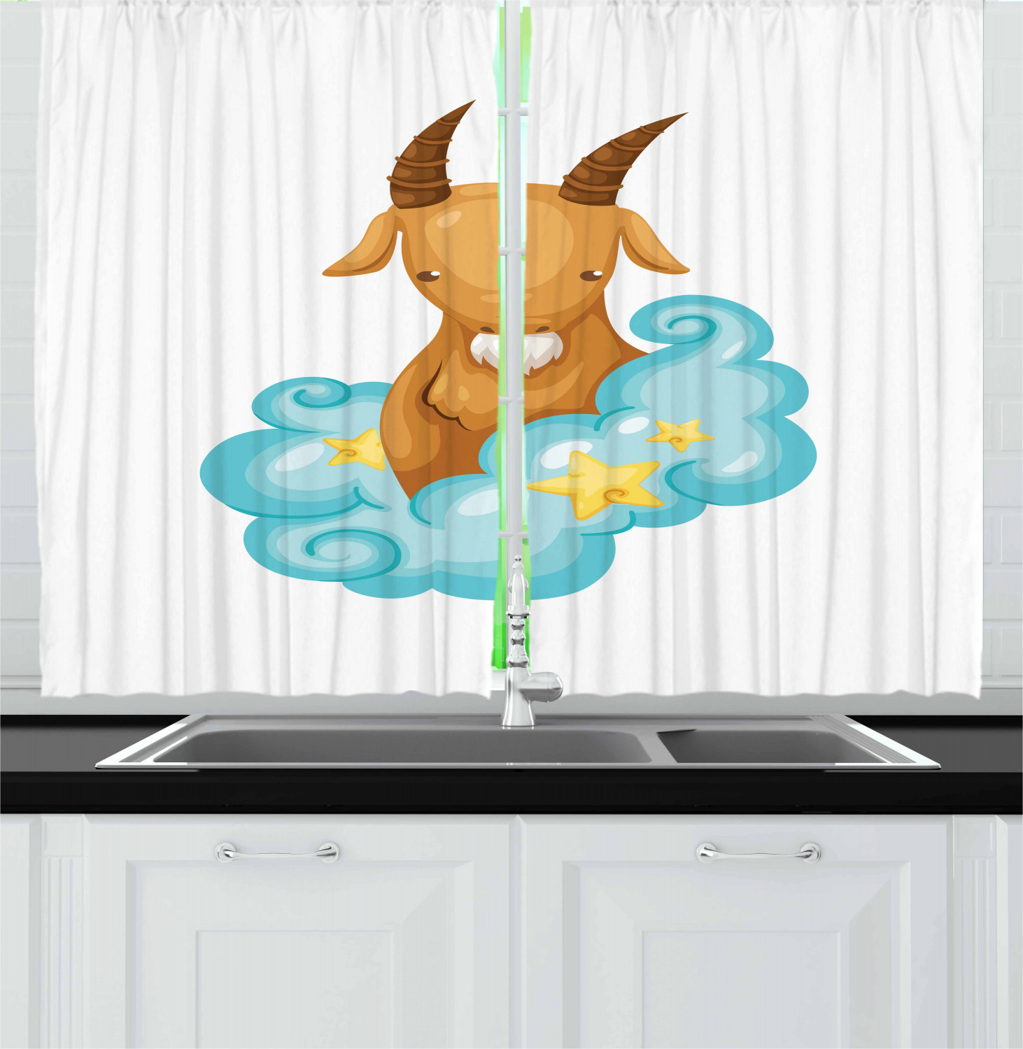 Zodiac Kitchen Curtains 2 Panel Set Decor Window Drapes 55" X 39" Ambesonne - Picture 8 of 31