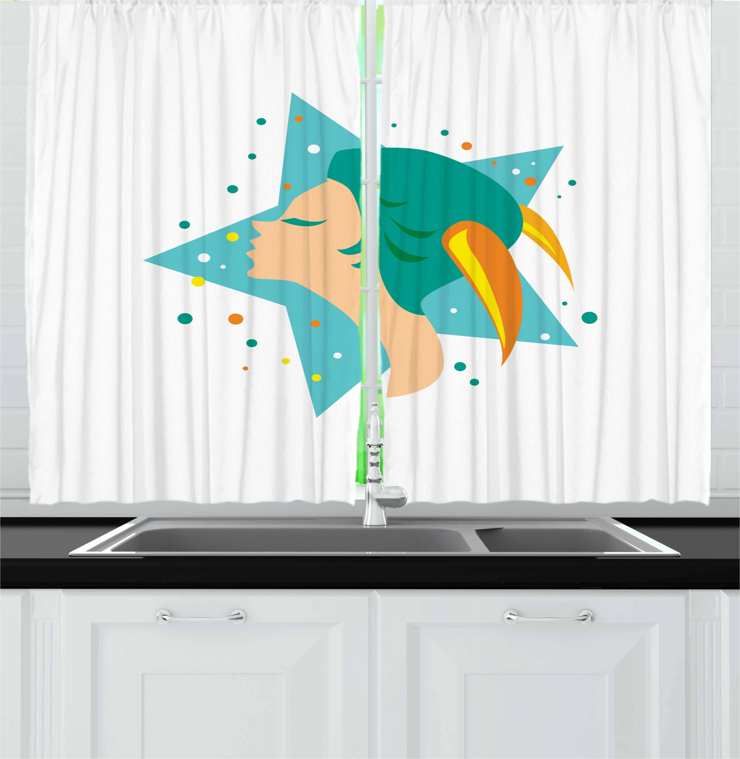 Zodiac Kitchen Curtains 2 Panel Set Decor Window Drapes 55" X 39" Ambesonne - Picture 9 of 31