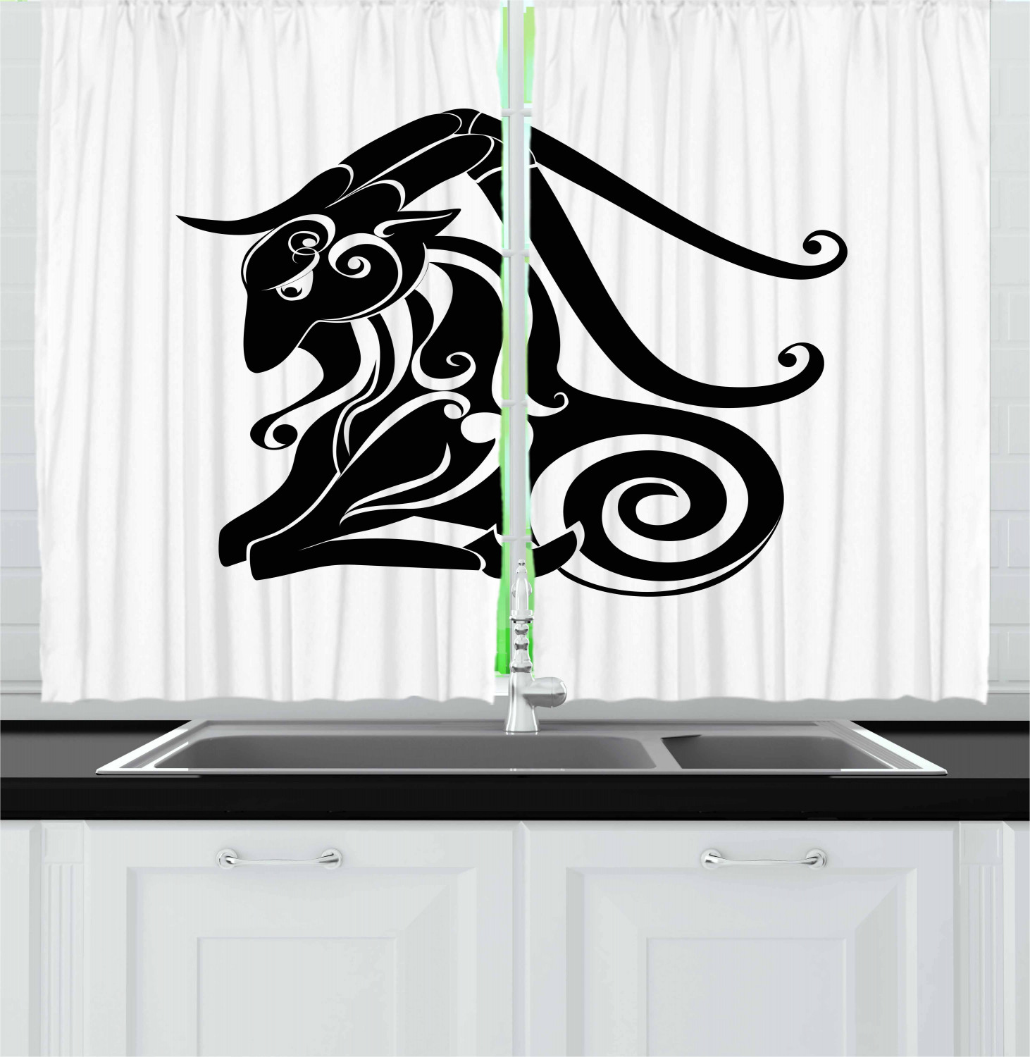 Zodiac Kitchen Curtains 2 Panel Set Decor Window Drapes 55" X 39" Ambesonne - Picture 26 of 31