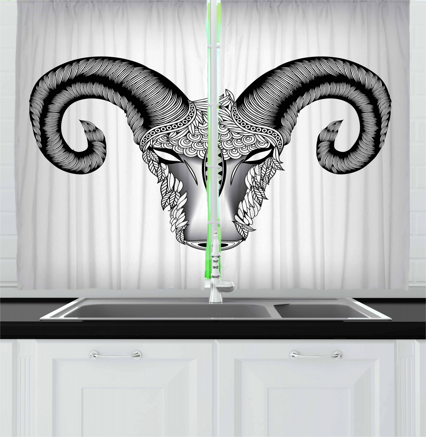 Zodiac Kitchen Curtains 2 Panel Set Decor Window Drapes 55" X 39" Ambesonne - Picture 27 of 31