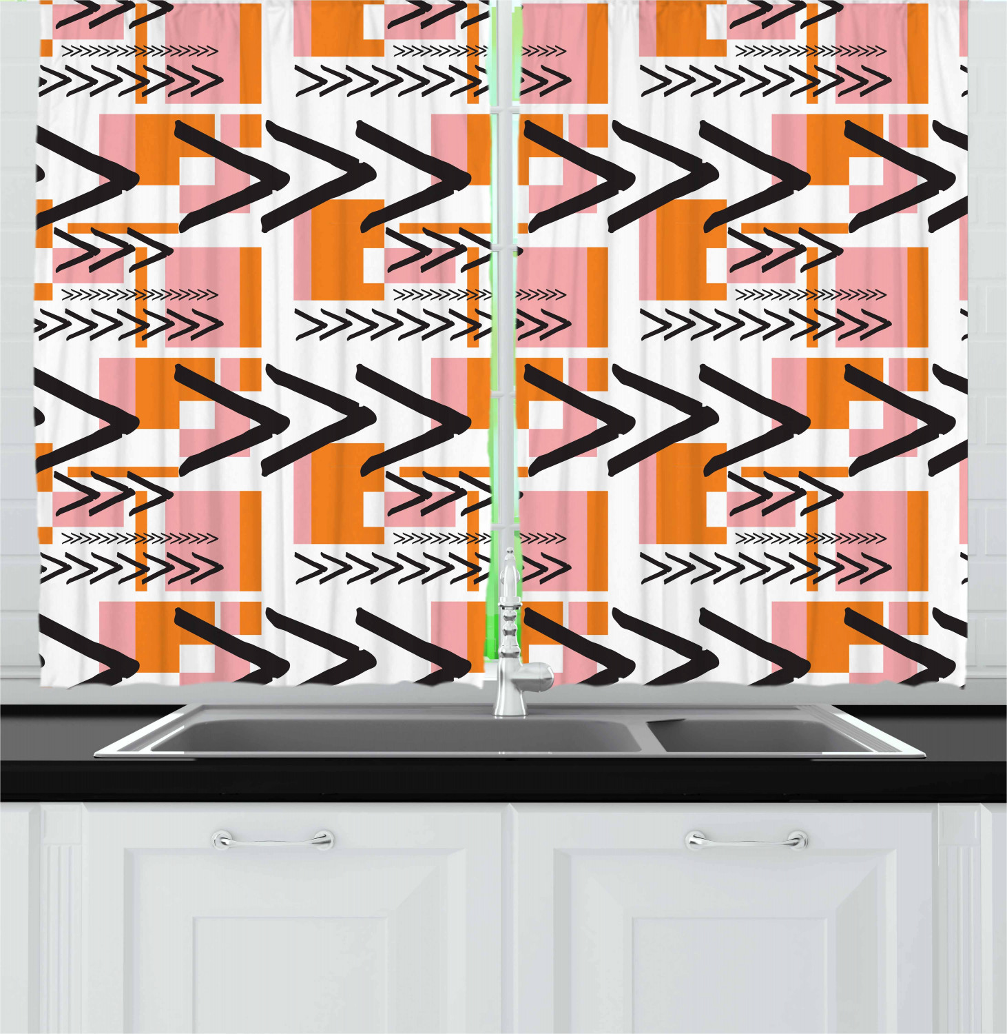 Modern Fabric Kitchen Curtains 2 Panel Set Window Drapes 55" X 39" Ambesonne 