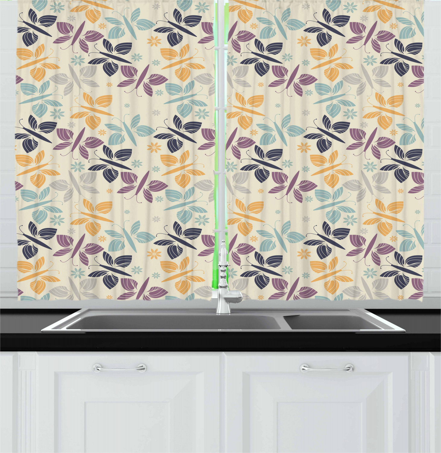 Modern Fabric Kitchen Curtains 2 Panel Set Window Drapes 55" X 39
