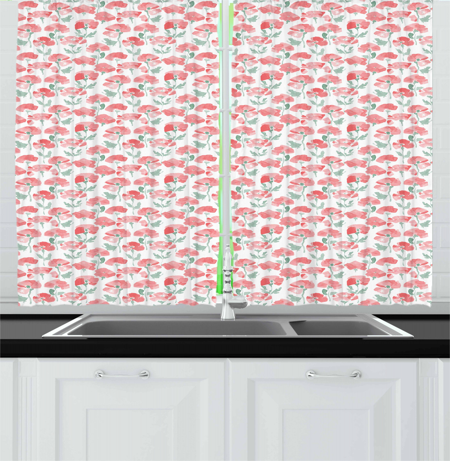 Spring Season Kitchen Curtains 2 Panel Set Window Drapes 55" X 39" by Ambesonne - Picture 15 of 22