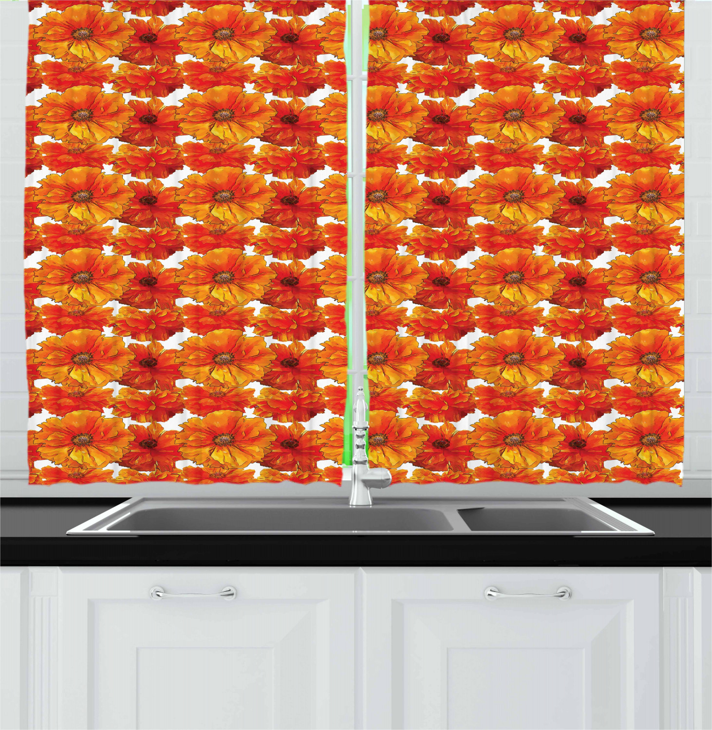 Spring Season Kitchen Curtains 2 Panel Set Window Drapes 55" X 39" by Ambesonne - Picture 20 of 22
