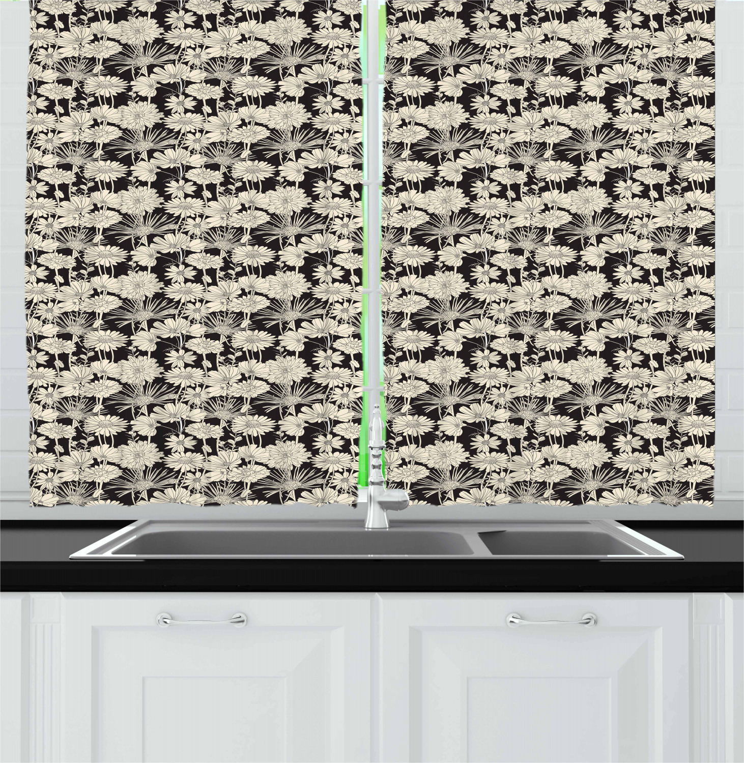 Spring Season Kitchen Curtains 2 Panel Set Window Drapes 55" X 39" by Ambesonne - Picture 18 of 22