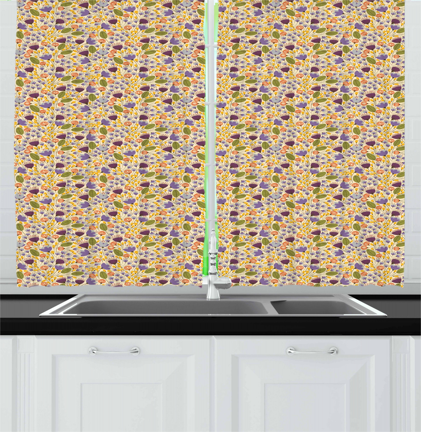 Spring Season Kitchen Curtains 2 Panel Set Window Drapes 55" X 39" by Ambesonne - Picture 17 of 22