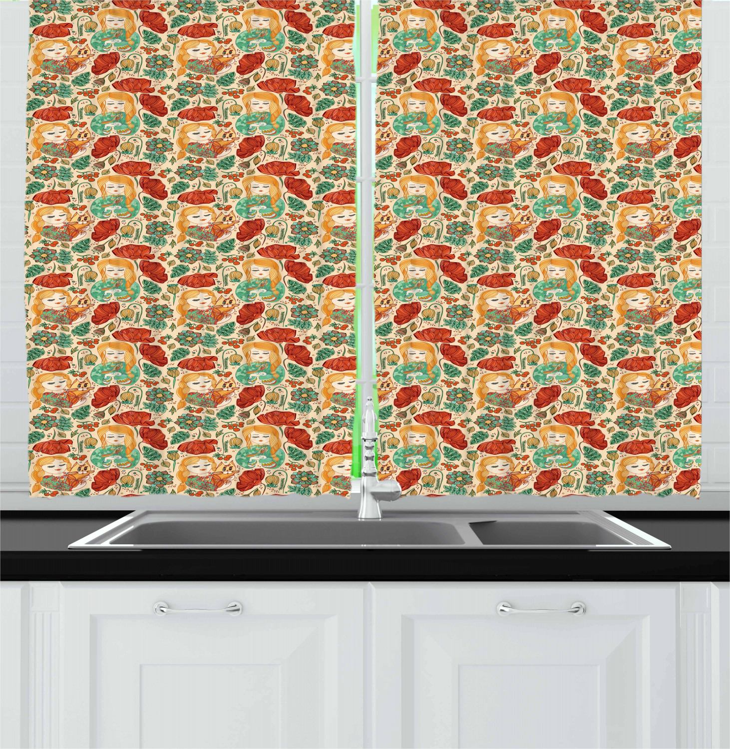 Spring Season Kitchen Curtains 2 Panel Set Window Drapes 55" X 39" by Ambesonne - Picture 22 of 22
