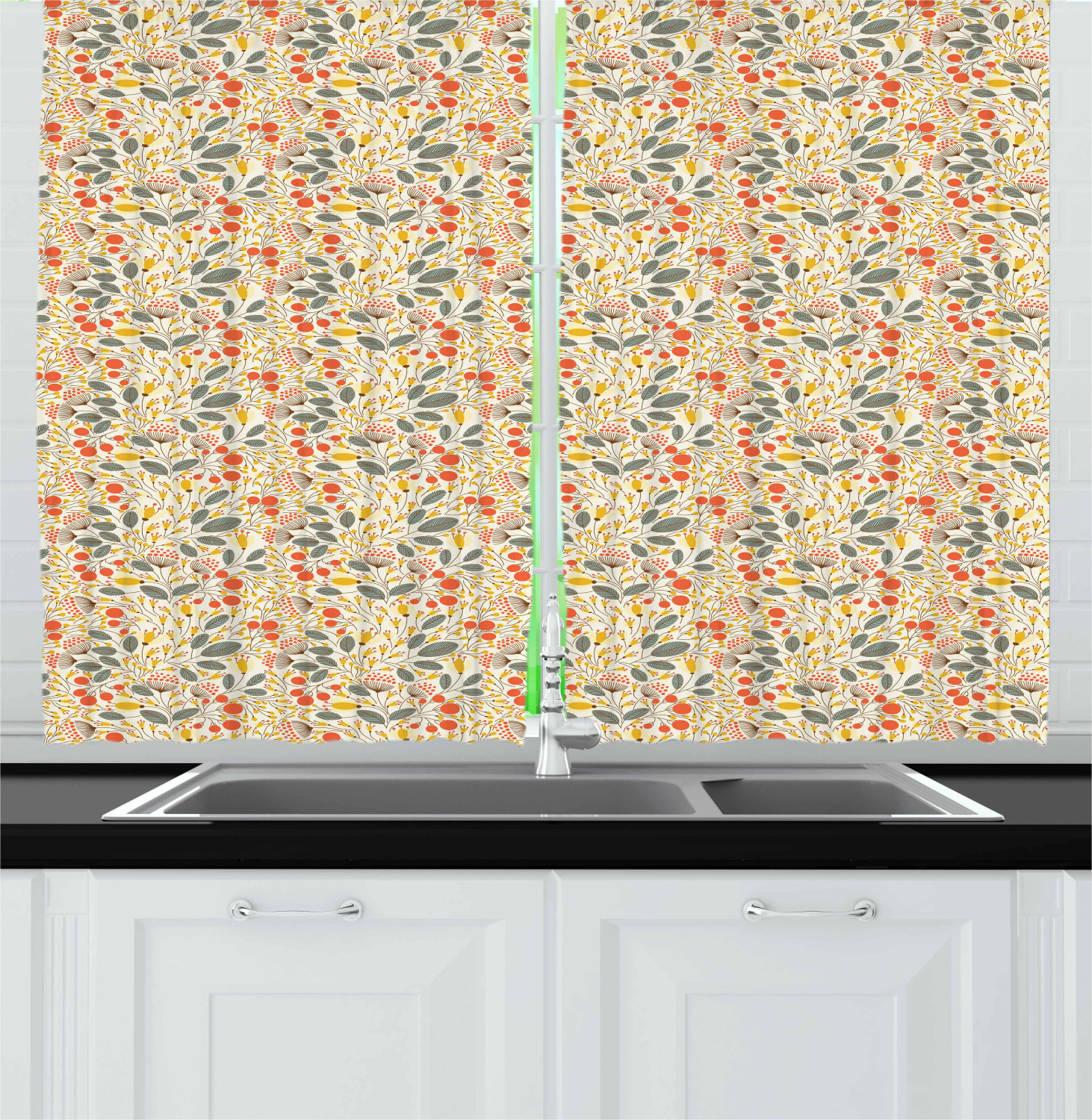 Spring Season Kitchen Curtains 2 Panel Set Window Drapes 55" X 39" by Ambesonne - Picture 11 of 22