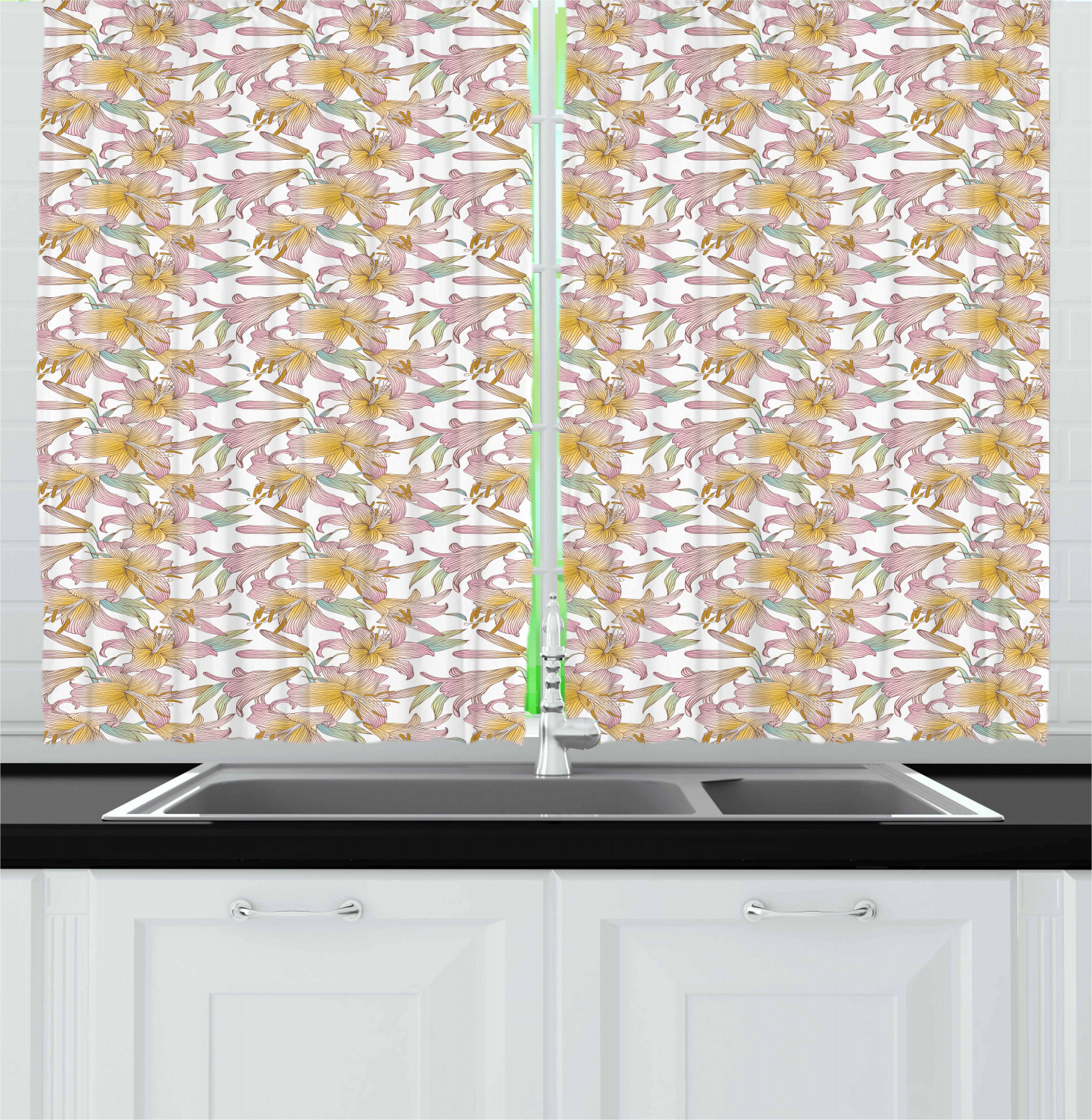 Spring Season Kitchen Curtains 2 Panel Set Window Drapes 55" X 39" by Ambesonne - Picture 9 of 22