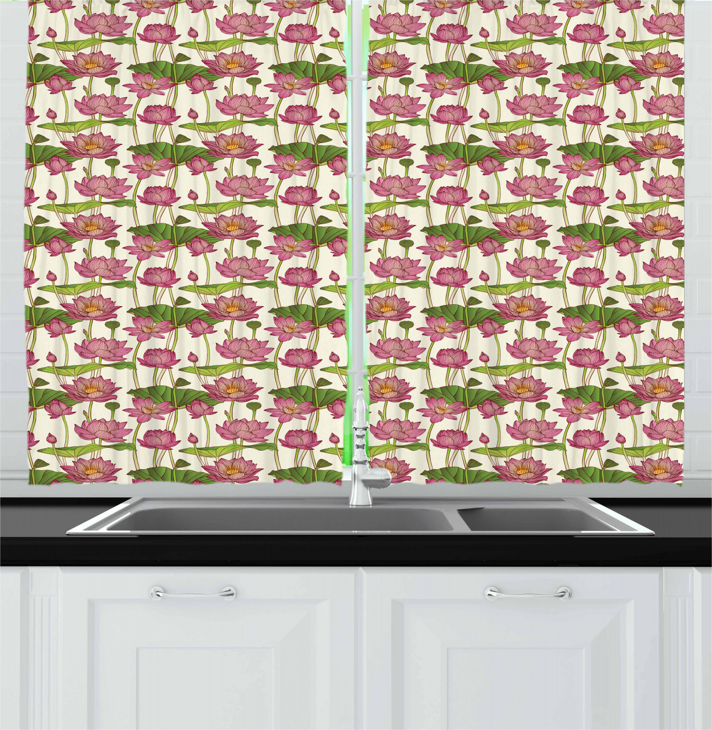 Spring Season Kitchen Curtains 2 Panel Set Window Drapes 55" X 39" by Ambesonne - Picture 13 of 22
