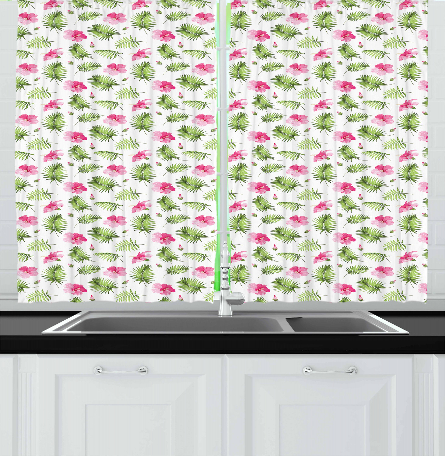 Spring Season Kitchen Curtains 2 Panel Set Window Drapes 55" X 39" by Ambesonne - Picture 14 of 22