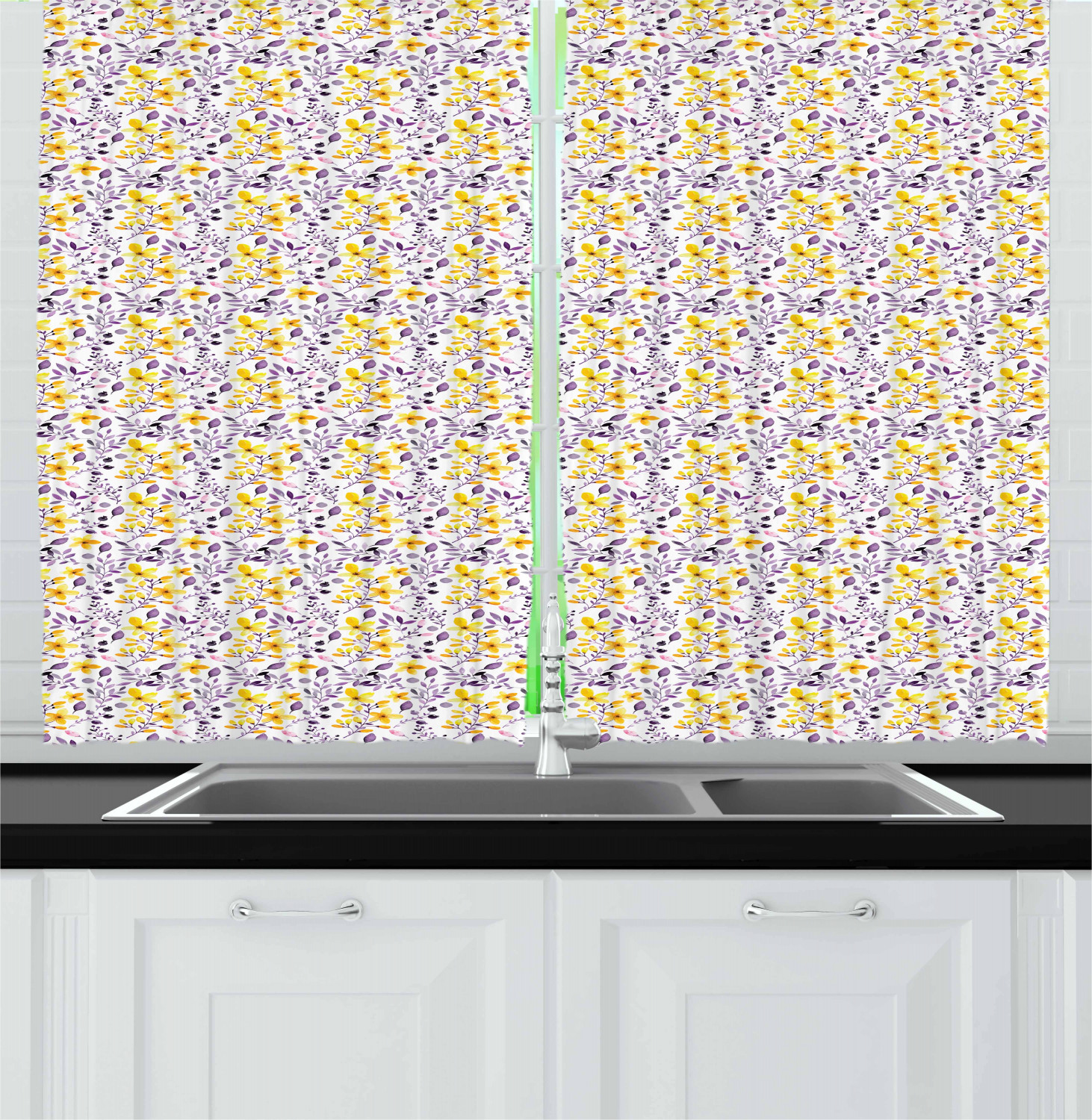 Spring Season Kitchen Curtains 2 Panel Set Window Drapes 55" X 39" by Ambesonne - Picture 21 of 22