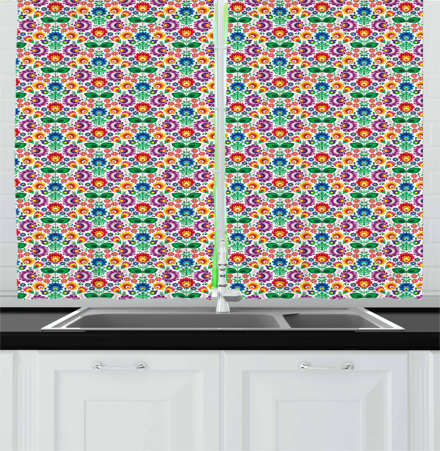 Spring Season Kitchen Curtains 2 Panel Set Window Drapes 55" X 39" by Ambesonne - Picture 16 of 22