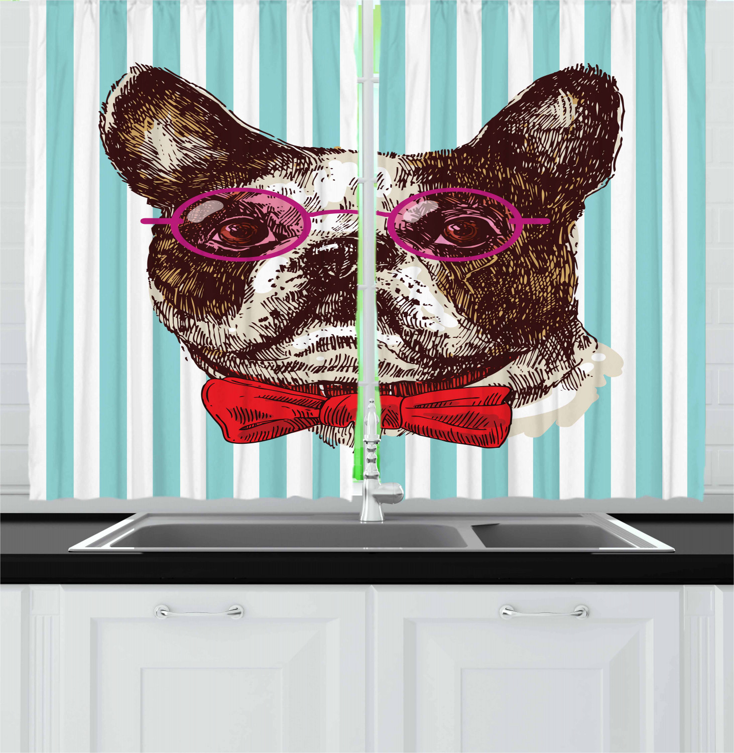 German Kitchen Curtains 2 Panel Set Window Drapes 55" X 39" Ambesonne