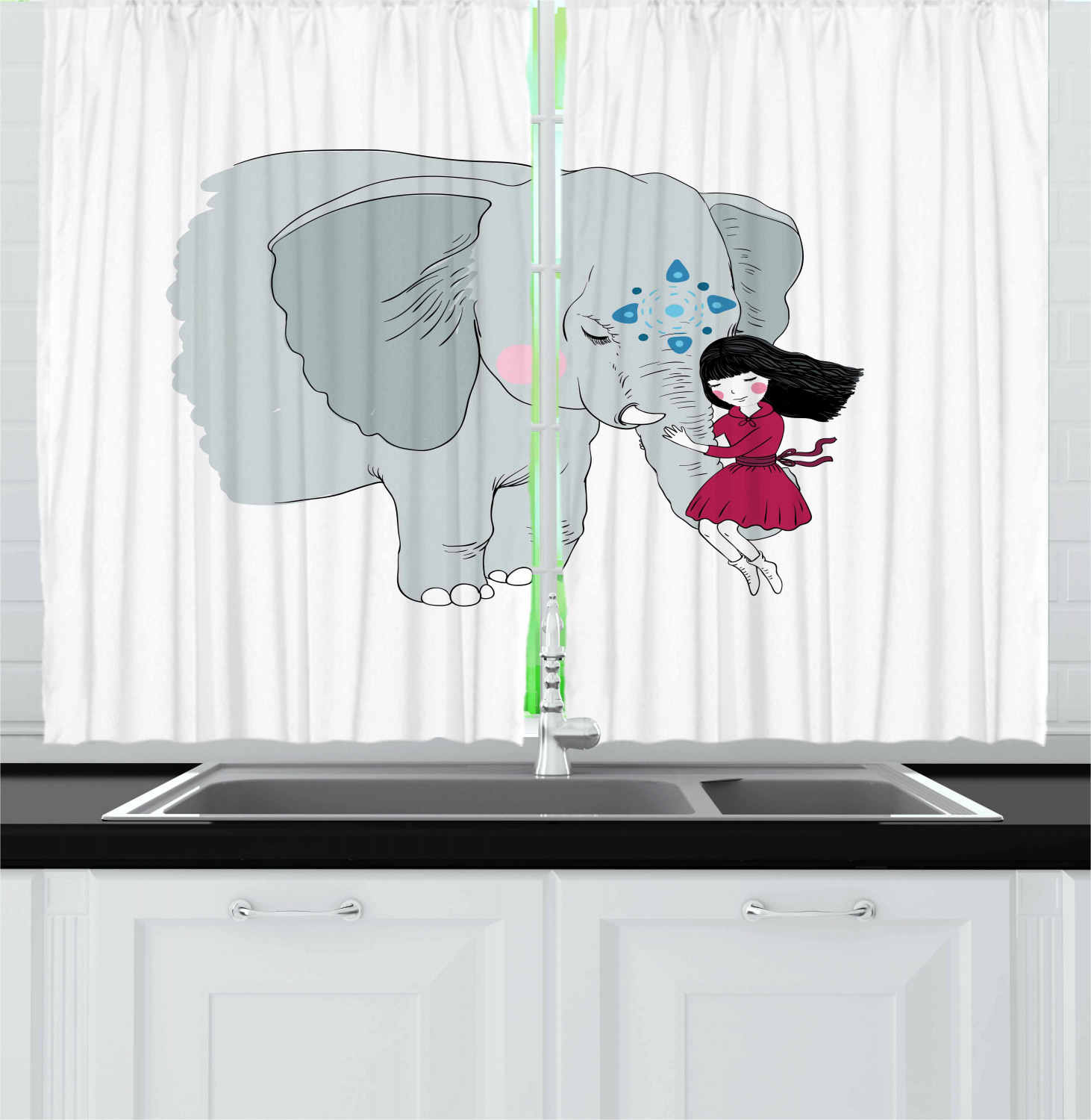 Girls Cartoon Kitchen Curtains 2 Panel Set Window Drapes 55