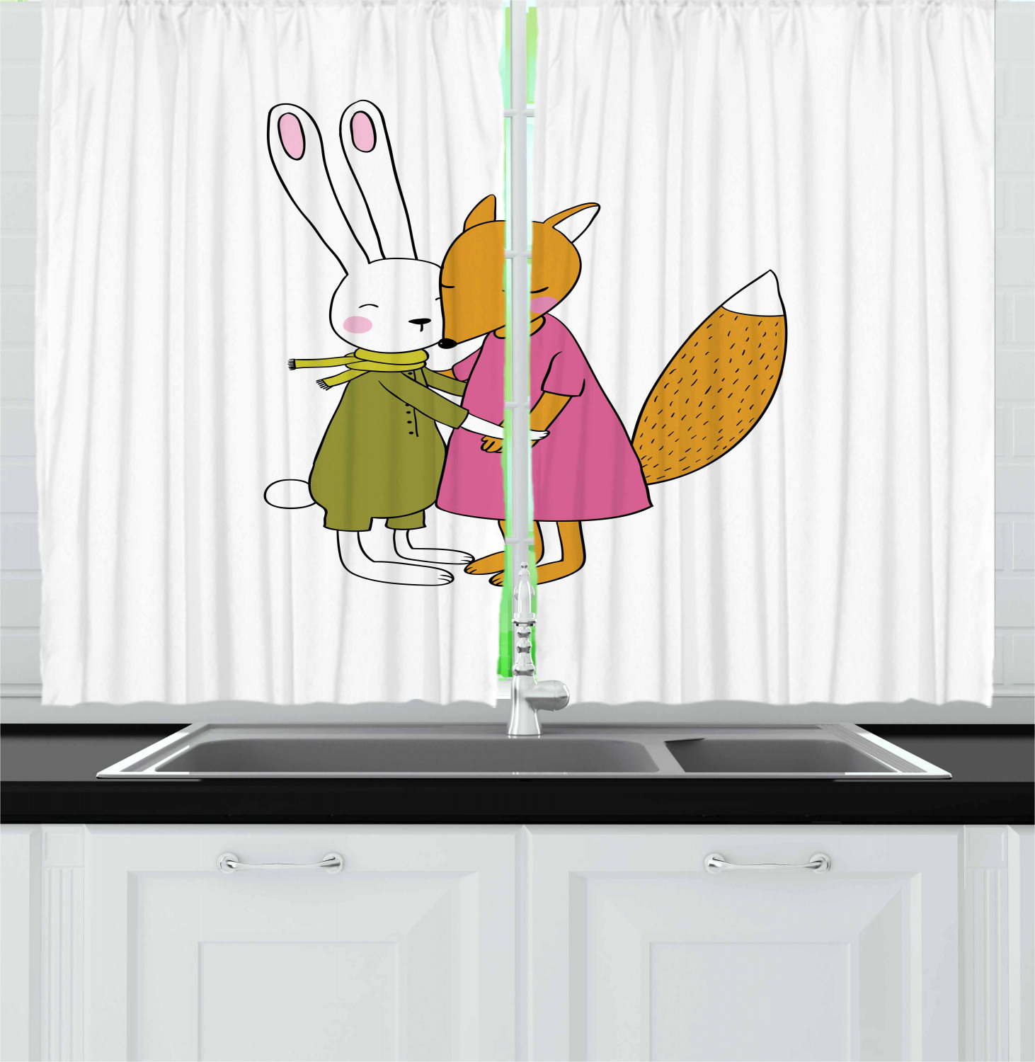 Girls Cartoon Kitchen Curtains 2 Panel Set Window Drapes 55" X 39" Ambesonne - Picture 9 of 28