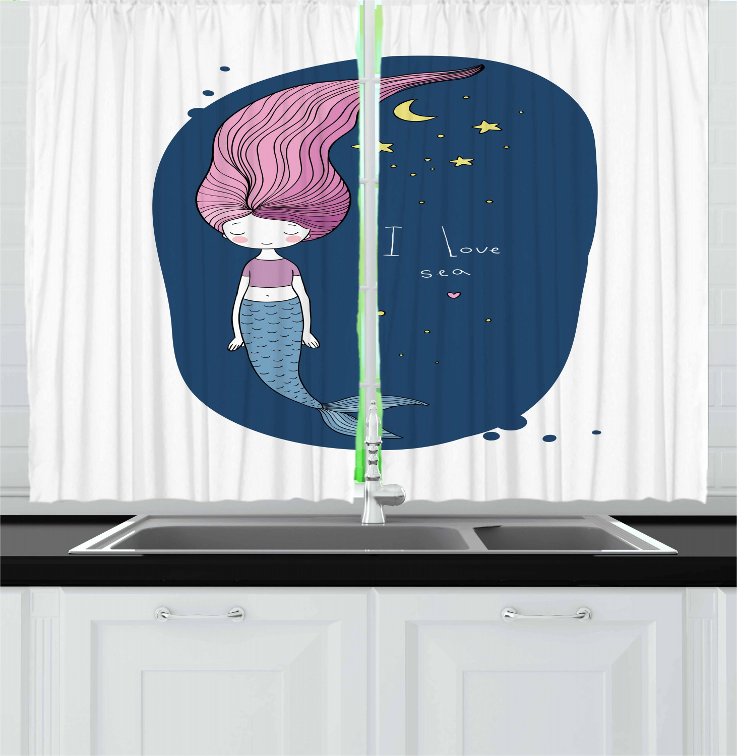 Girls Cartoon Kitchen Curtains 2 Panel Set Window Drapes 55" X 39" Ambesonne - Picture 18 of 28