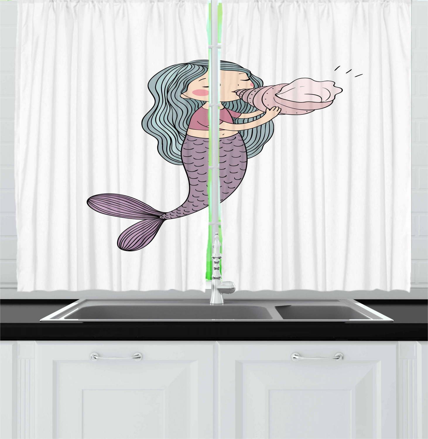 Girls Cartoon Kitchen Curtains 2 Panel Set Window Drapes 55" X 39" Ambesonne - Picture 20 of 28
