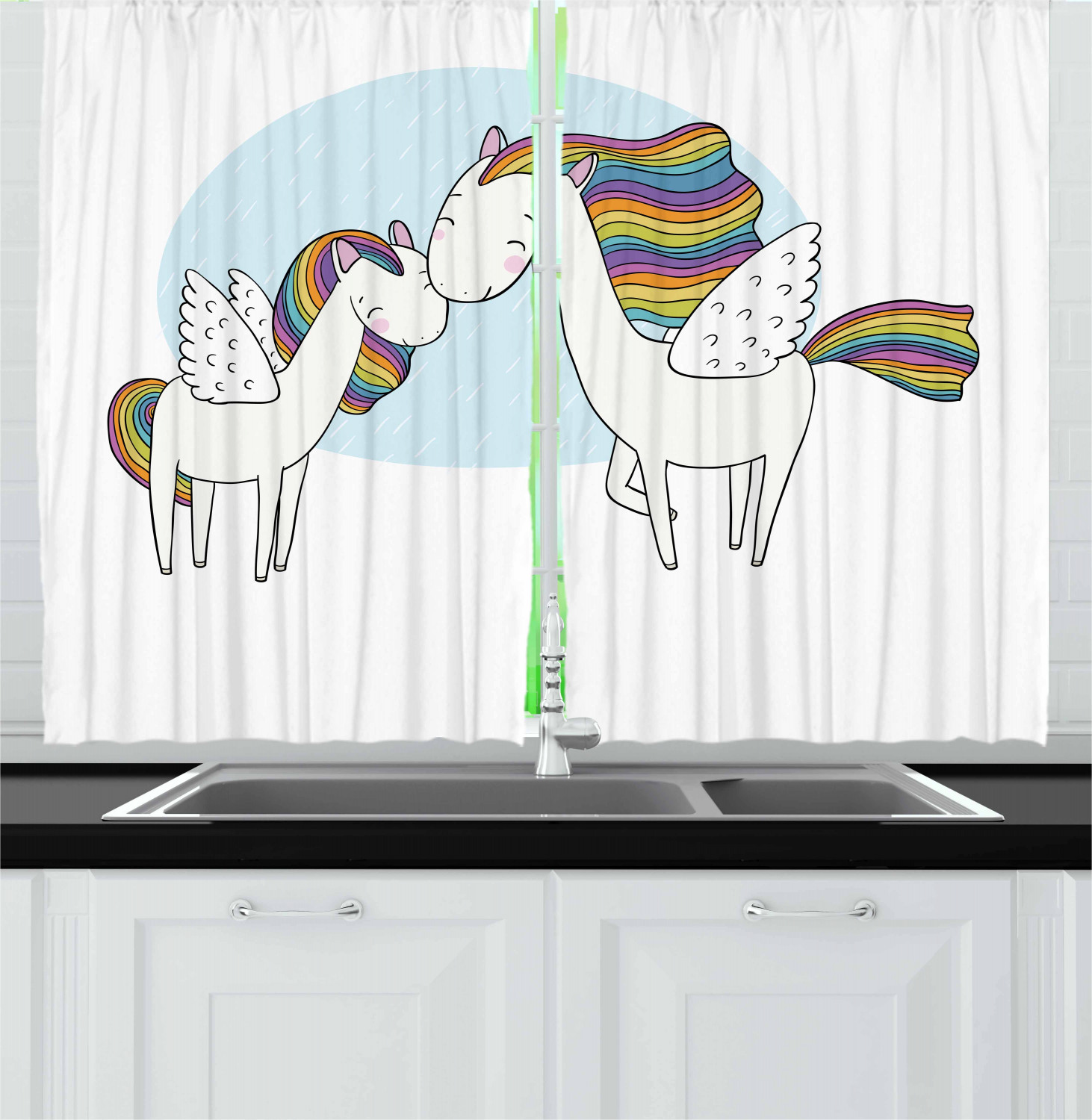Girls Cartoon Kitchen Curtains 2 Panel Set Window Drapes 55" X 39" Ambesonne - Picture 26 of 28