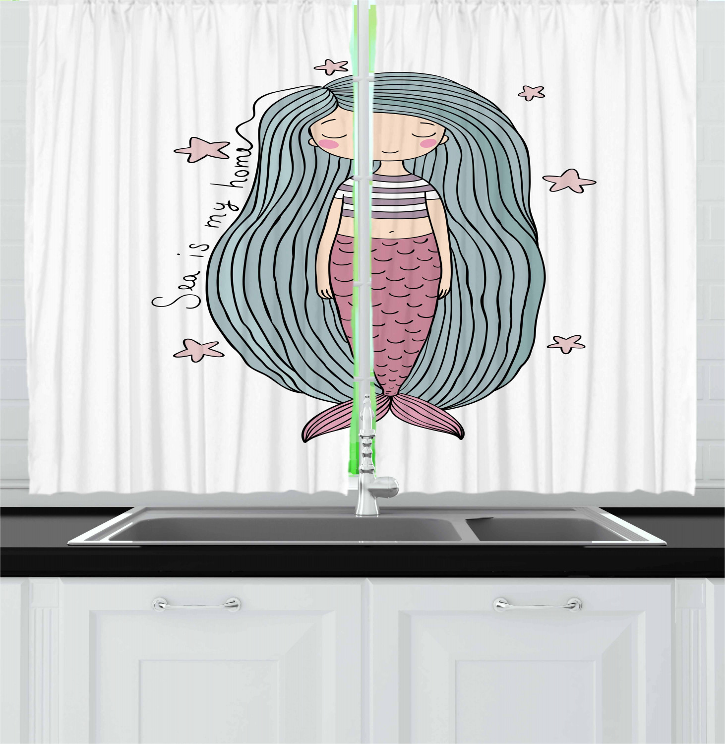 Girls Cartoon Kitchen Curtains 2 Panel Set Window Drapes 55" X 39" Ambesonne - Picture 25 of 28