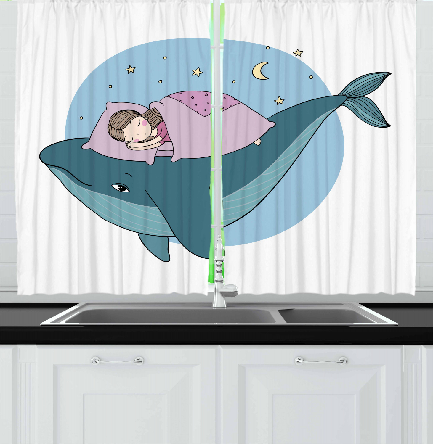Girls Cartoon Kitchen Curtains 2 Panel Set Window Drapes 55" X 39" Ambesonne - Picture 14 of 28