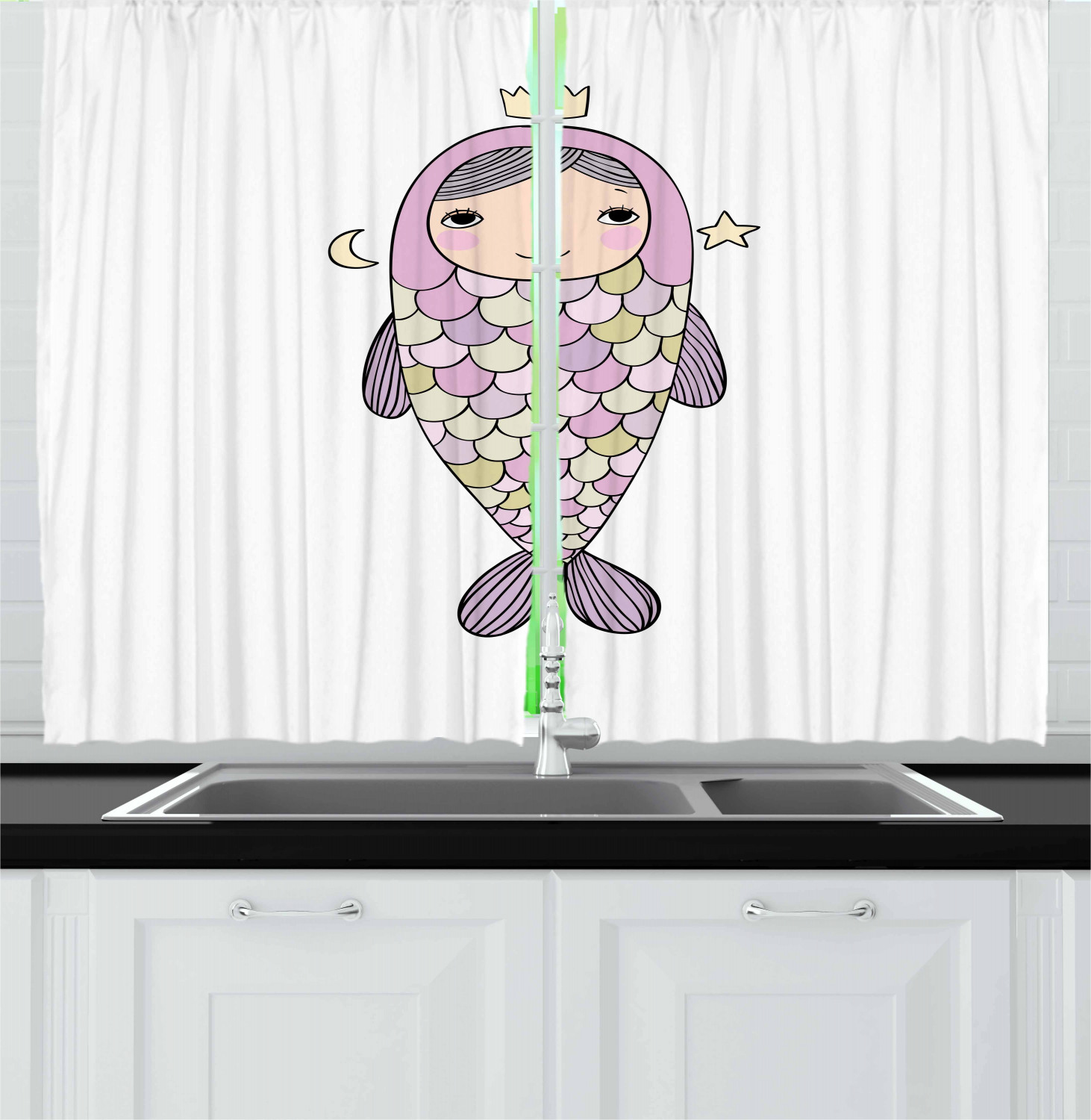 Girls Cartoon Kitchen Curtains 2 Panel Set Window Drapes 55" X 39" Ambesonne - Picture 16 of 28