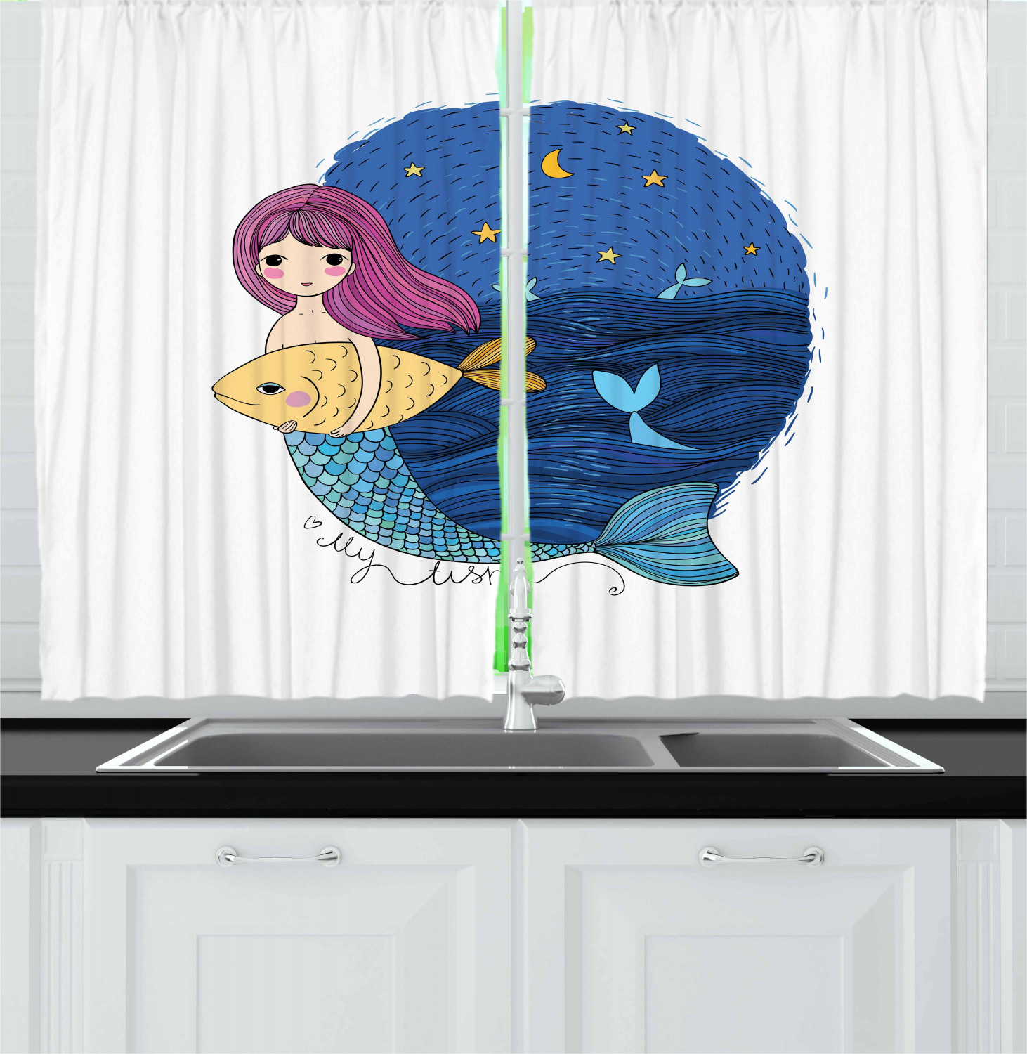 Girls Cartoon Kitchen Curtains 2 Panel Set Window Drapes 55" X 39" Ambesonne - Picture 8 of 28