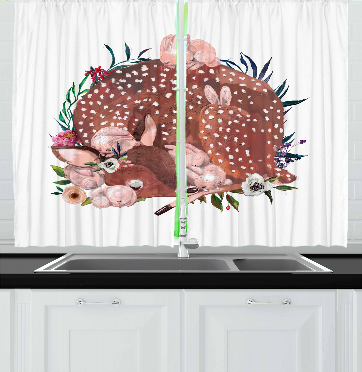 Nursery Baby Kitchen Curtains 2 Panel Set Window Drapes 55" X 39" Ambesonne - Picture 8 of 28