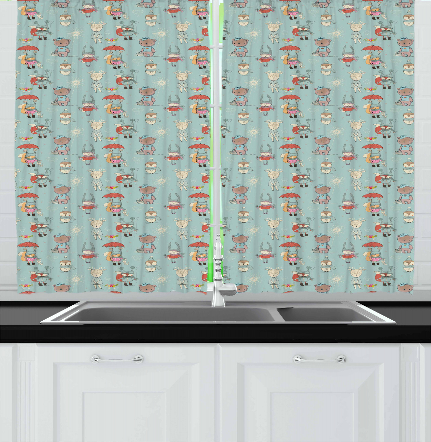 Nursery Baby Kitchen Curtains 2 Panel Set Window Drapes 55" X 39" Ambesonne - Picture 28 of 28
