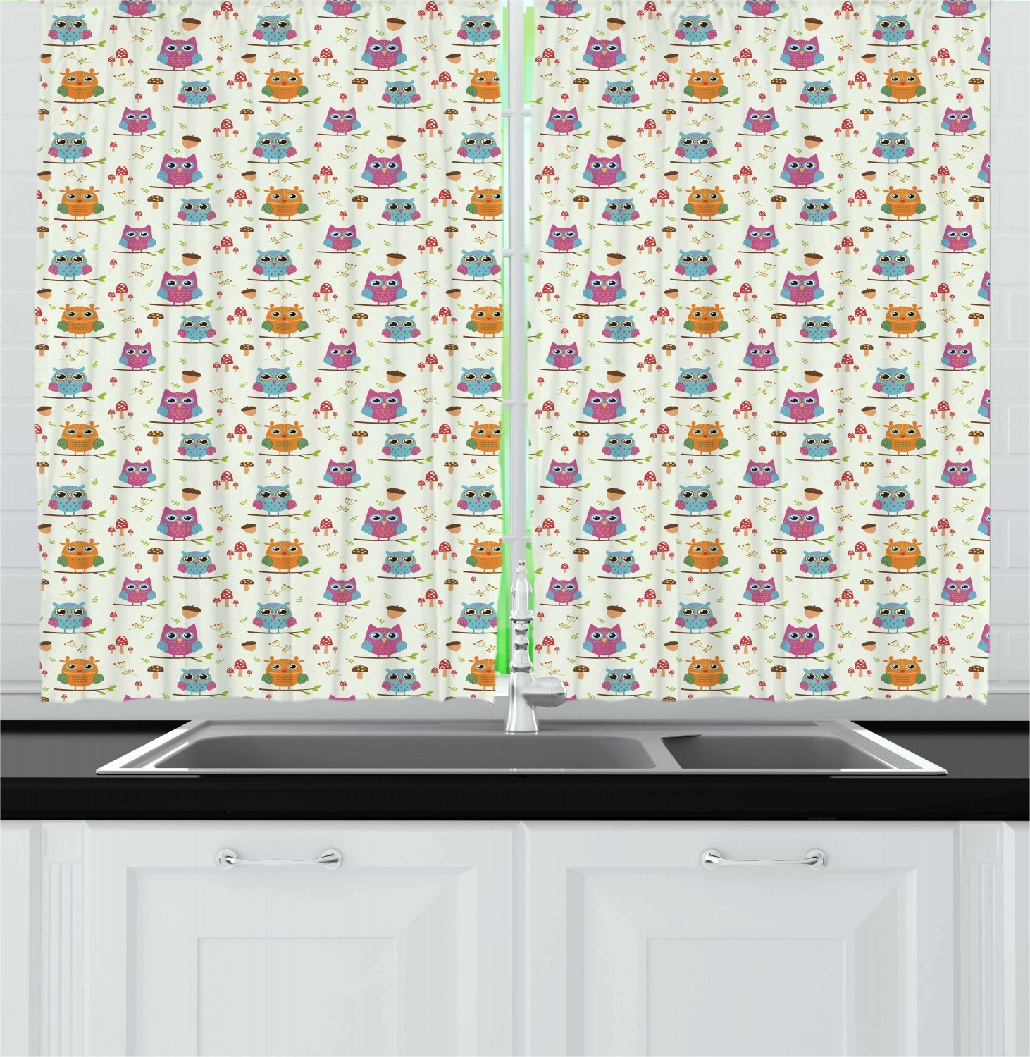 Nursery Baby Kitchen Curtains 2 Panel Set Window Drapes 55" X 39" Ambesonne - Picture 18 of 28