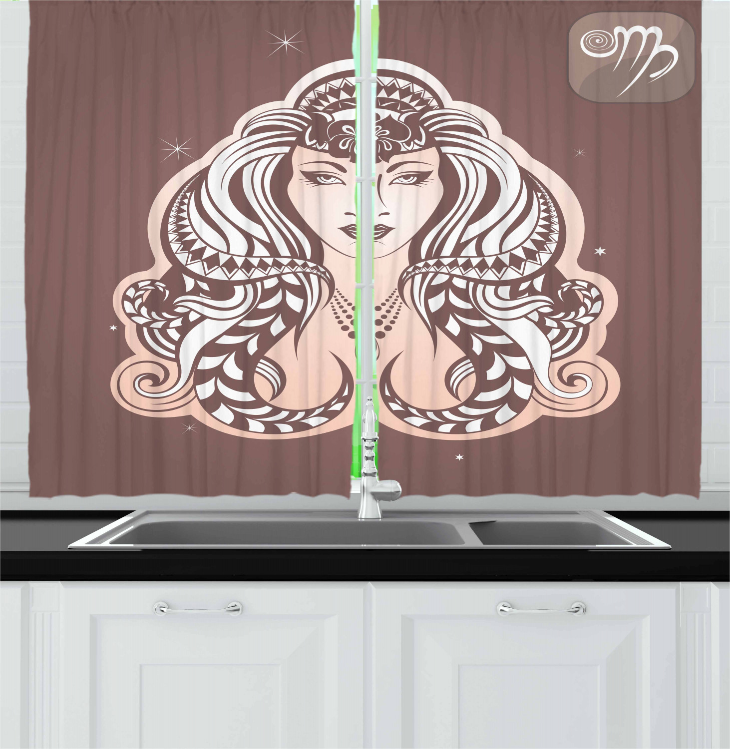 Zodiac Kitchen Curtains 2 Panel Set Decor Window Drapes 55" X 39" Ambesonne - Picture 28 of 31