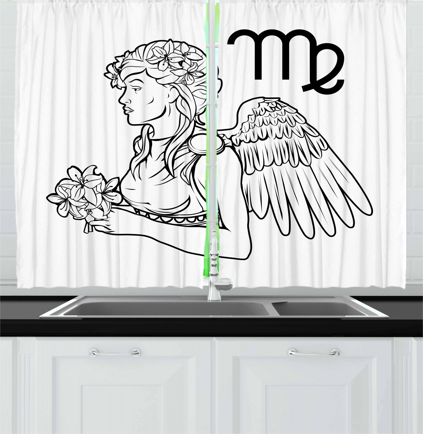 Zodiac Kitchen Curtains 2 Panel Set Decor Window Drapes 55" X 39" Ambesonne - Picture 17 of 31