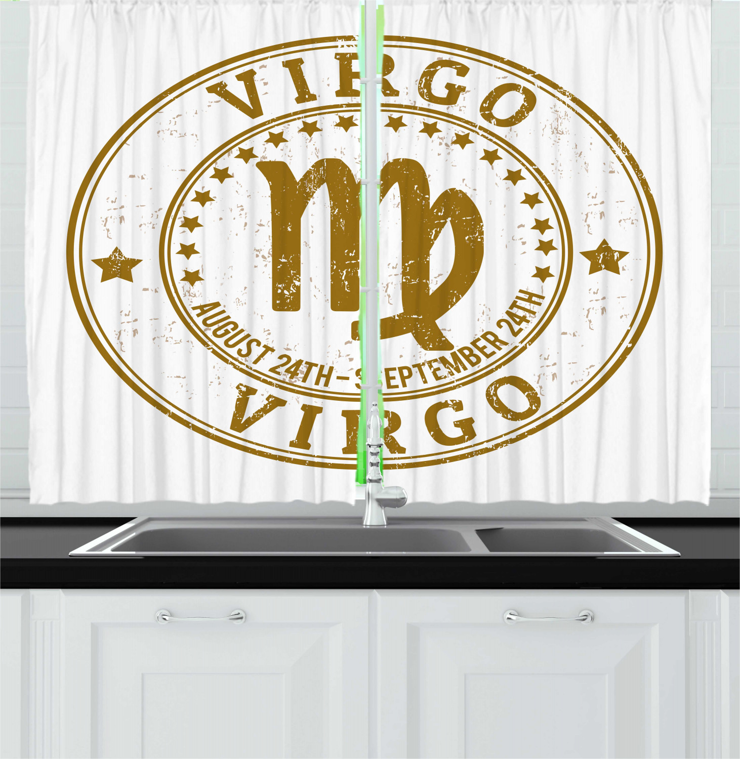 Zodiac Kitchen Curtains 2 Panel Set Decor Window Drapes 55" X 39" Ambesonne - Picture 19 of 31