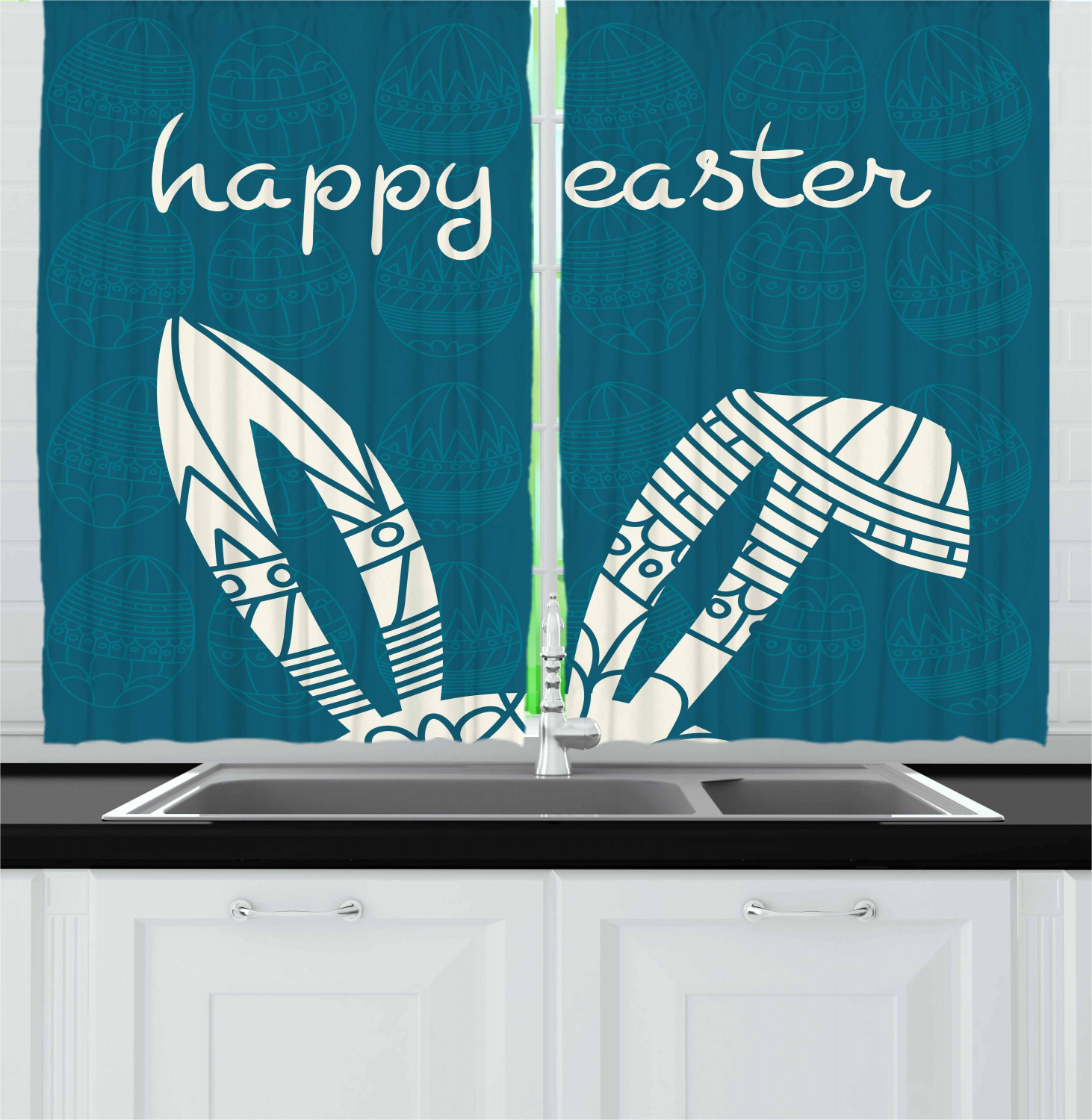 Easter Kitchen Curtains 2 Panel Set Home Decor Window Drapes 55" X 39" Ambesonne - Picture 21 of 28