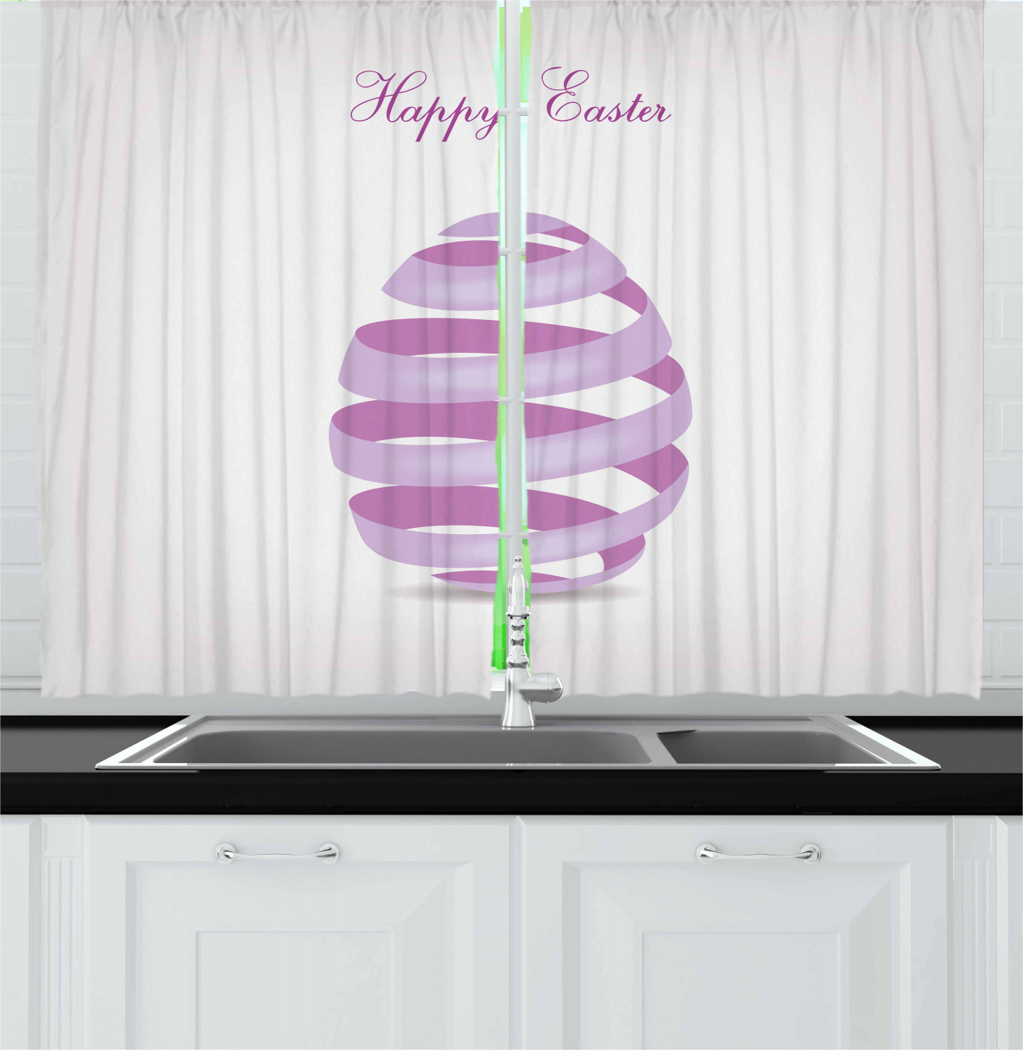 Easter Kitchen Curtains 2 Panel Set Home Decor Window Drapes 55" X 39" Ambesonne - Picture 25 of 28
