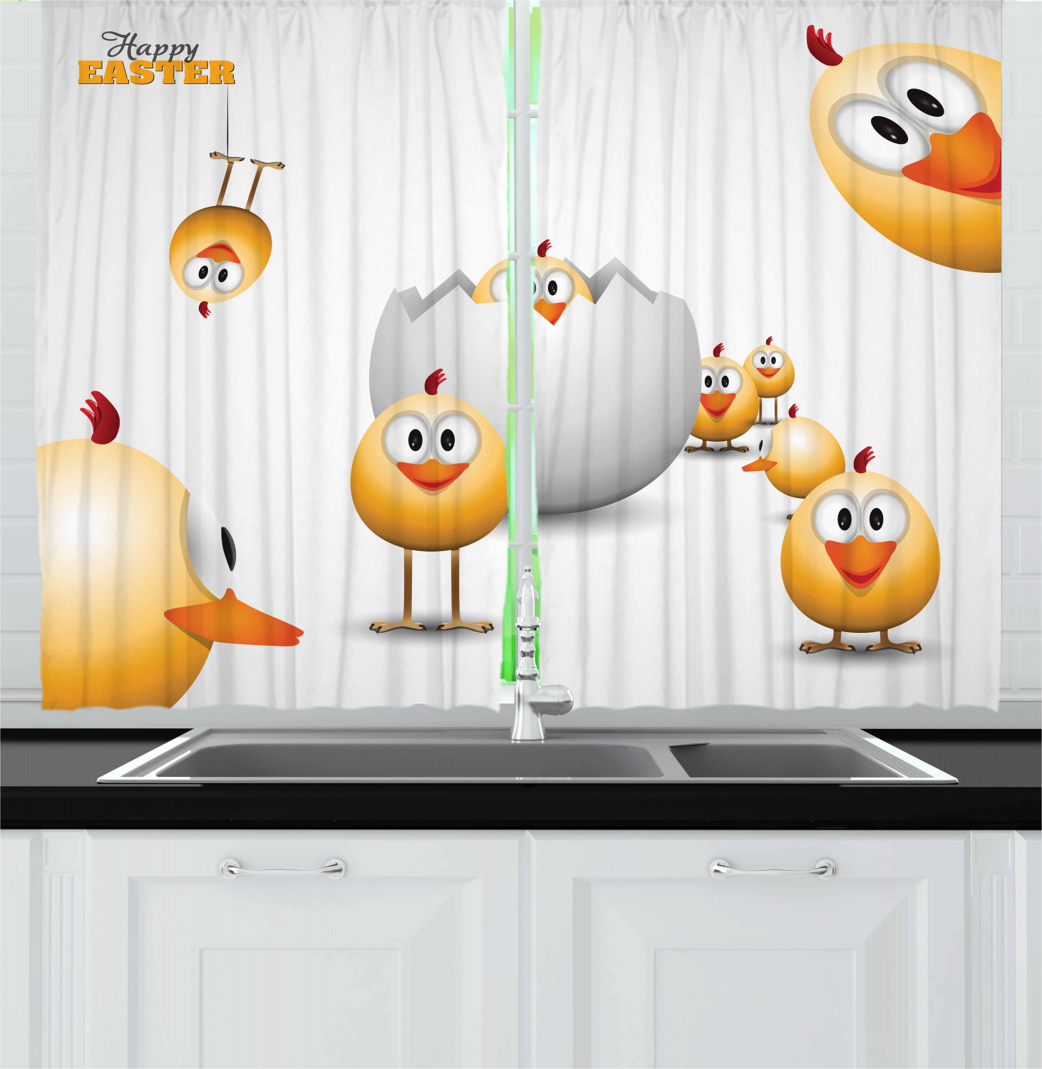 Easter Kitchen Curtains 2 Panel Set Home Decor Window Drapes 55" X 39" Ambesonne - Picture 8 of 28