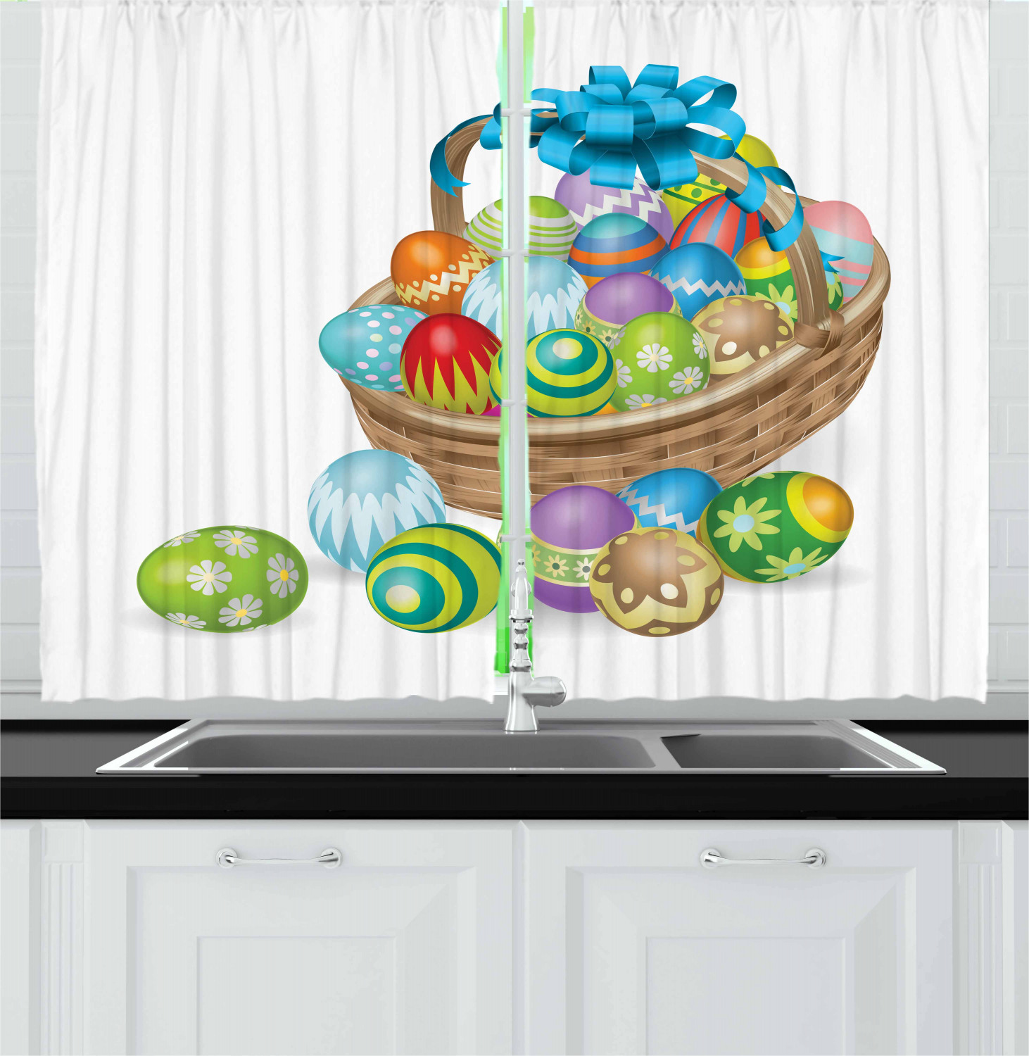 Festive Easter Kitchen Curtains 2 Panel Set Window Drapes 55