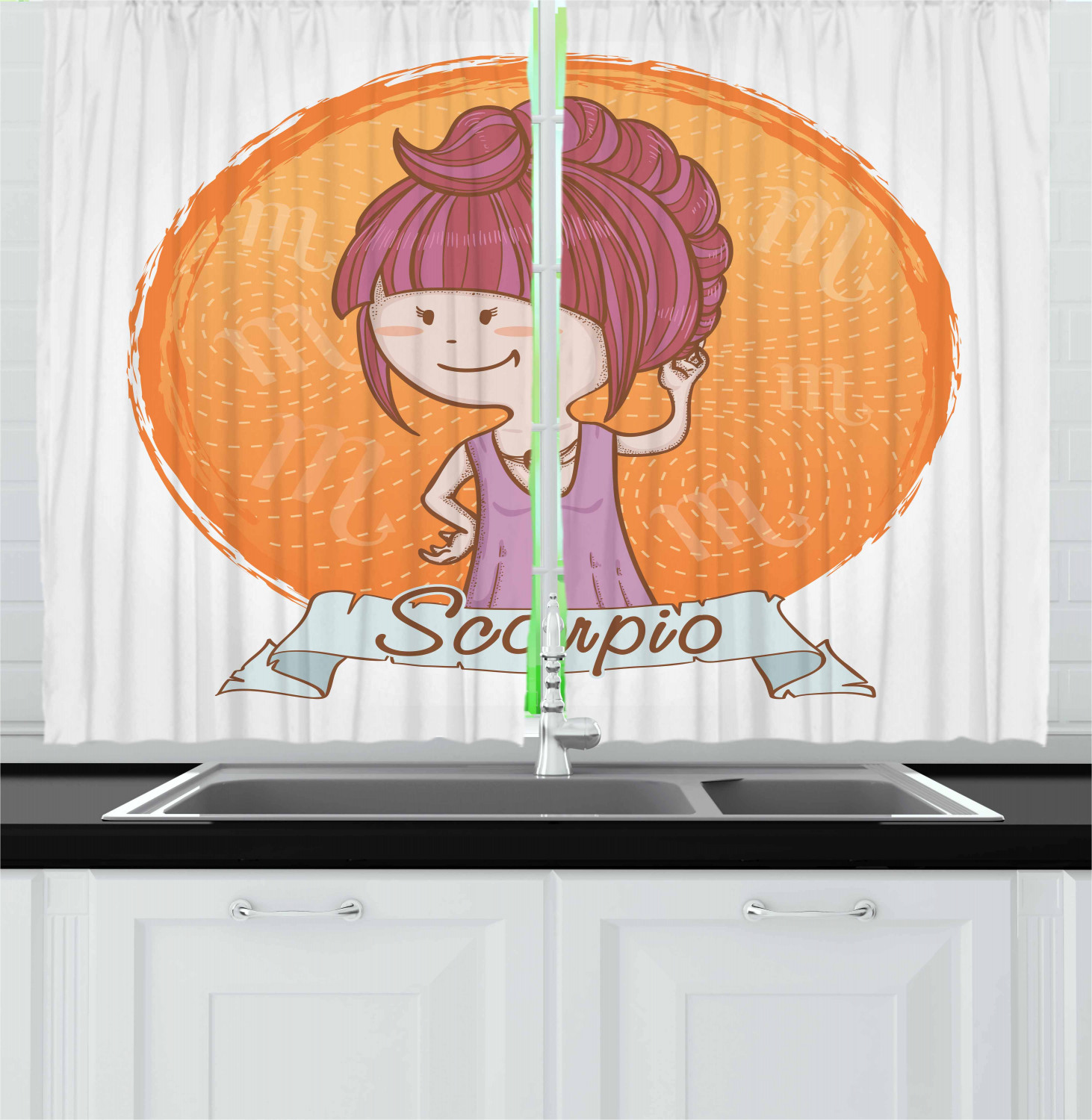 Zodiac Kitchen Curtains 2 Panel Set Decor Window Drapes 55" X 39" Ambesonne - Picture 11 of 31