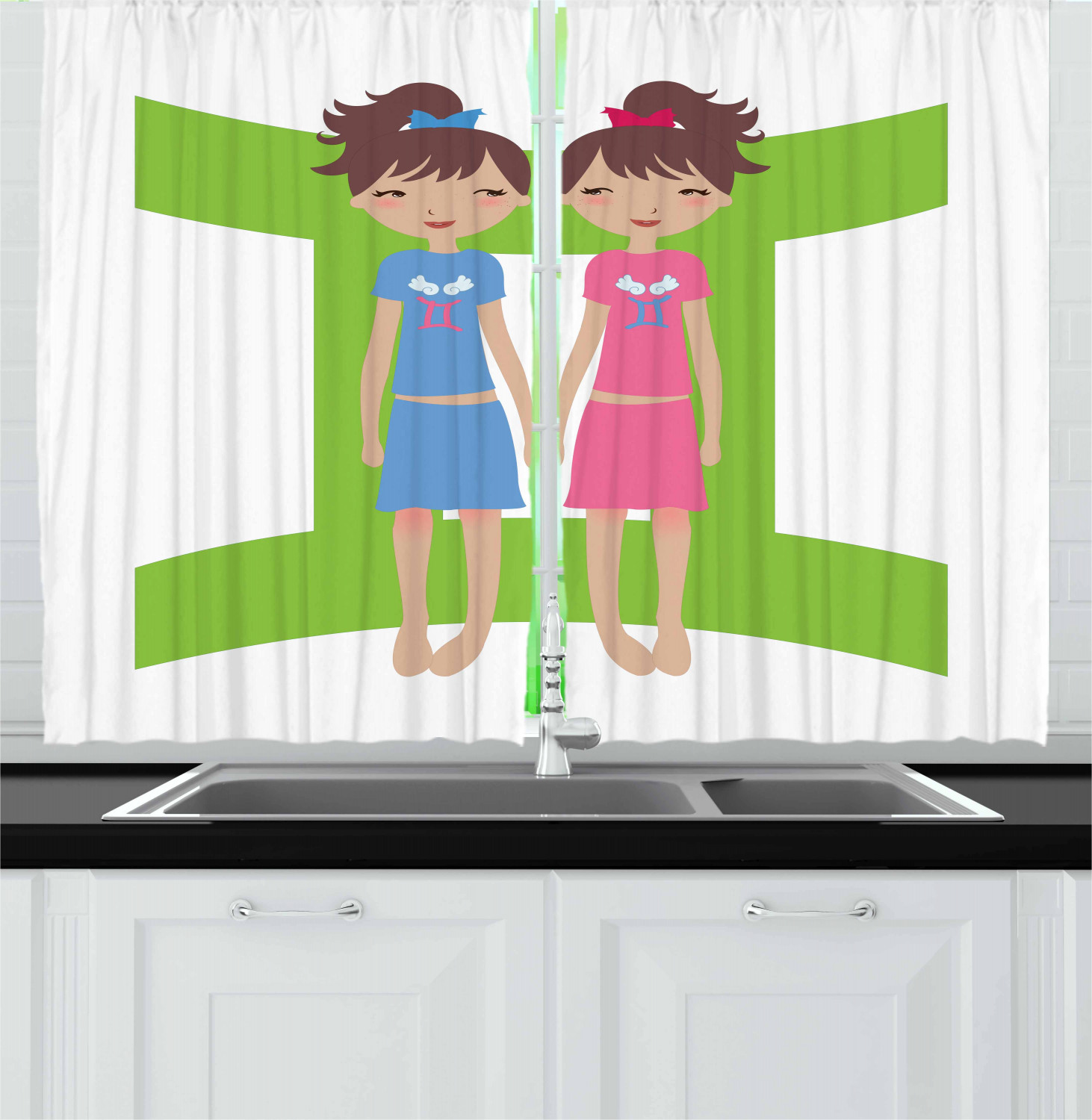 Zodiac Kitchen Curtains 2 Panel Set Decor Window Drapes 55" X 39" Ambesonne - Picture 15 of 31