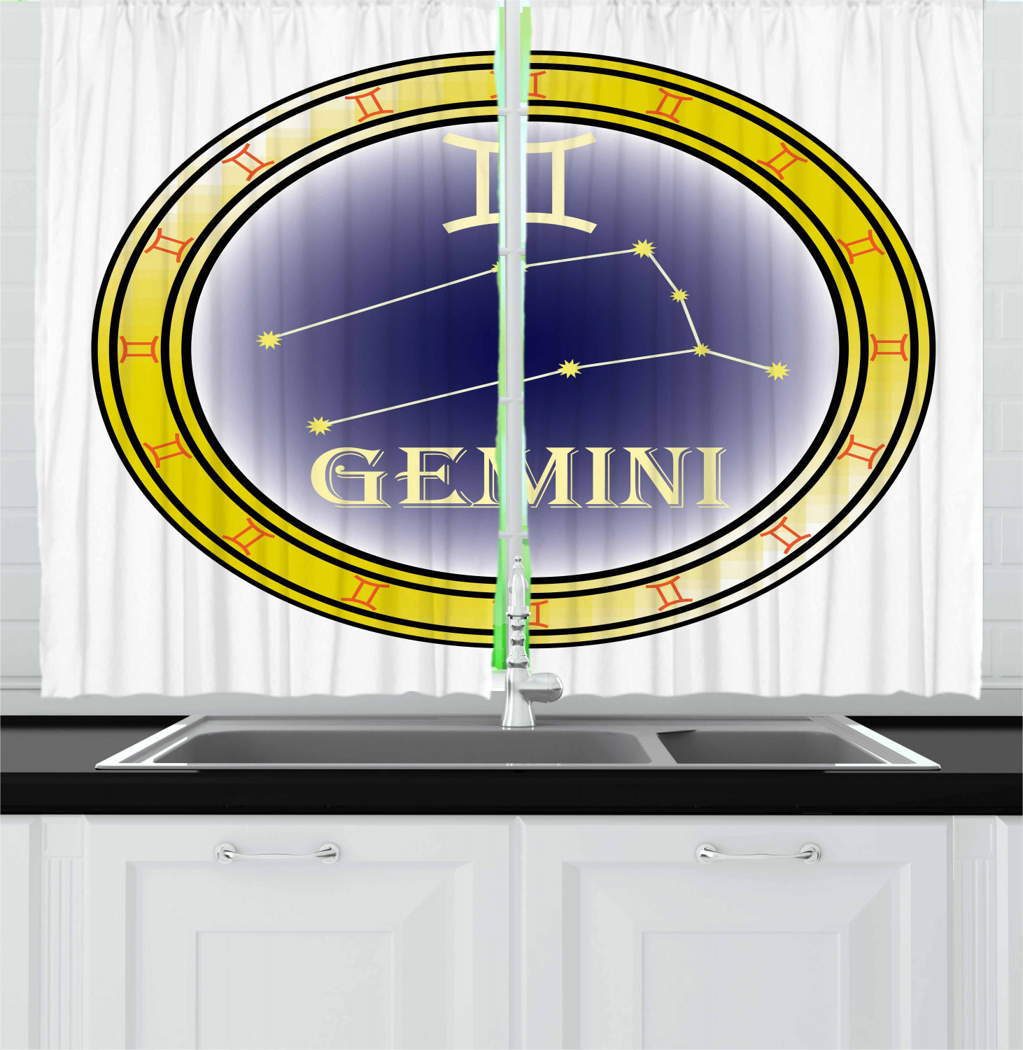 Zodiac Kitchen Curtains 2 Panel Set Decor Window Drapes 55" X 39" Ambesonne - Picture 14 of 31