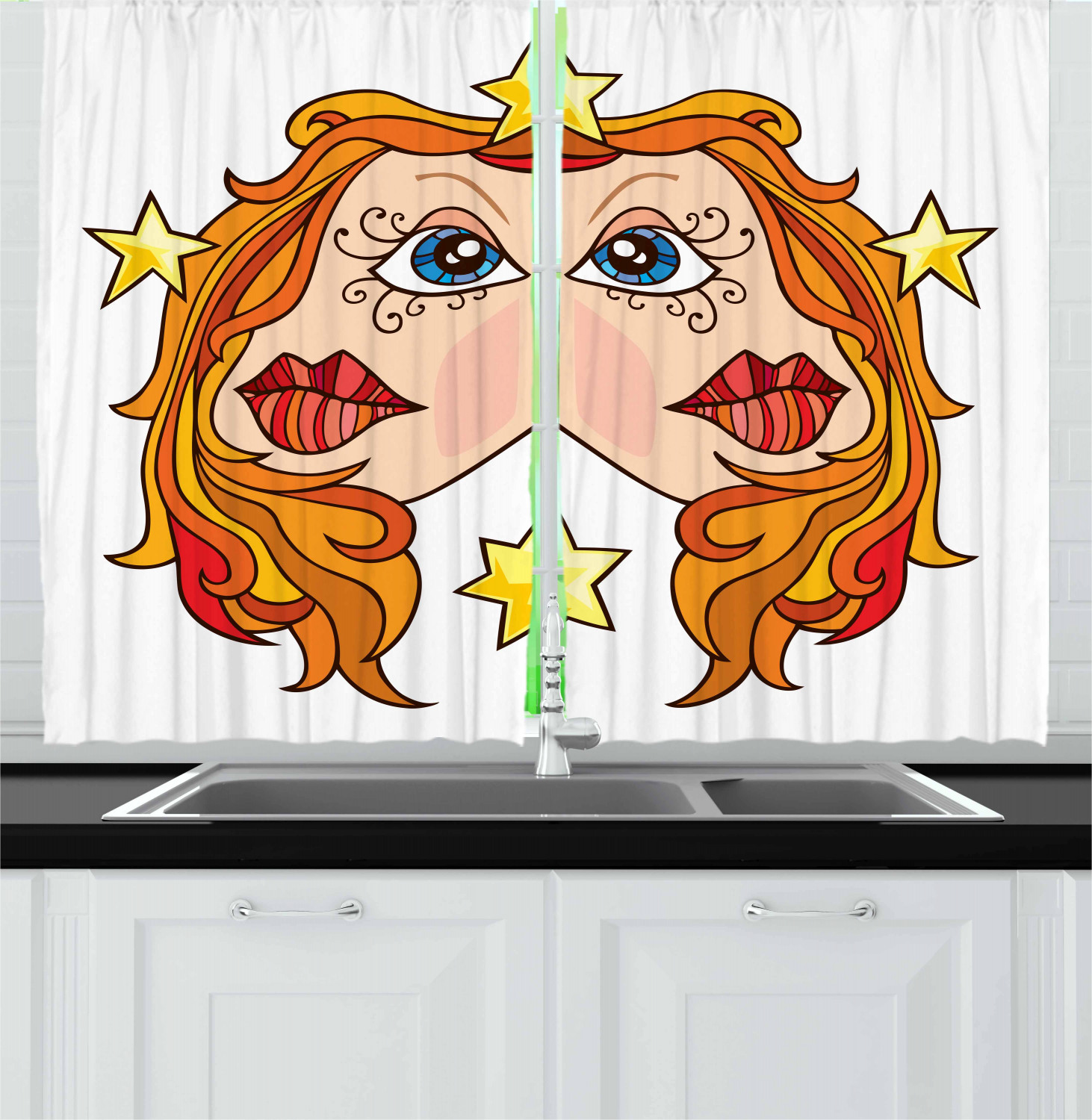 Zodiac Kitchen Curtains 2 Panel Set Decor Window Drapes 55" X 39" Ambesonne - Picture 29 of 31