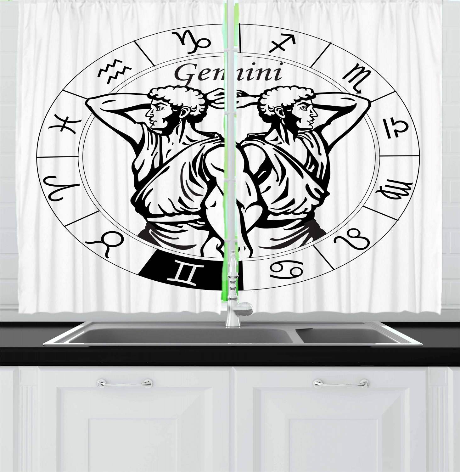 Zodiac Kitchen Curtains 2 Panel Set Decor Window Drapes 55" X 39" Ambesonne - Picture 21 of 31